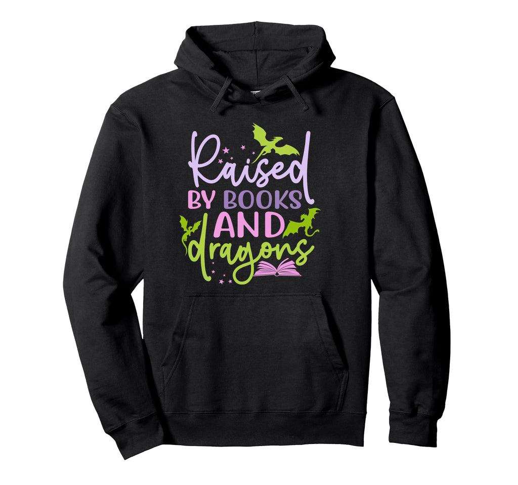 Raised Books And Dragons Fantasy Book Hoodie - Unique Graphic Men Women - T-Shirt, Sweatshirt, Hoodie