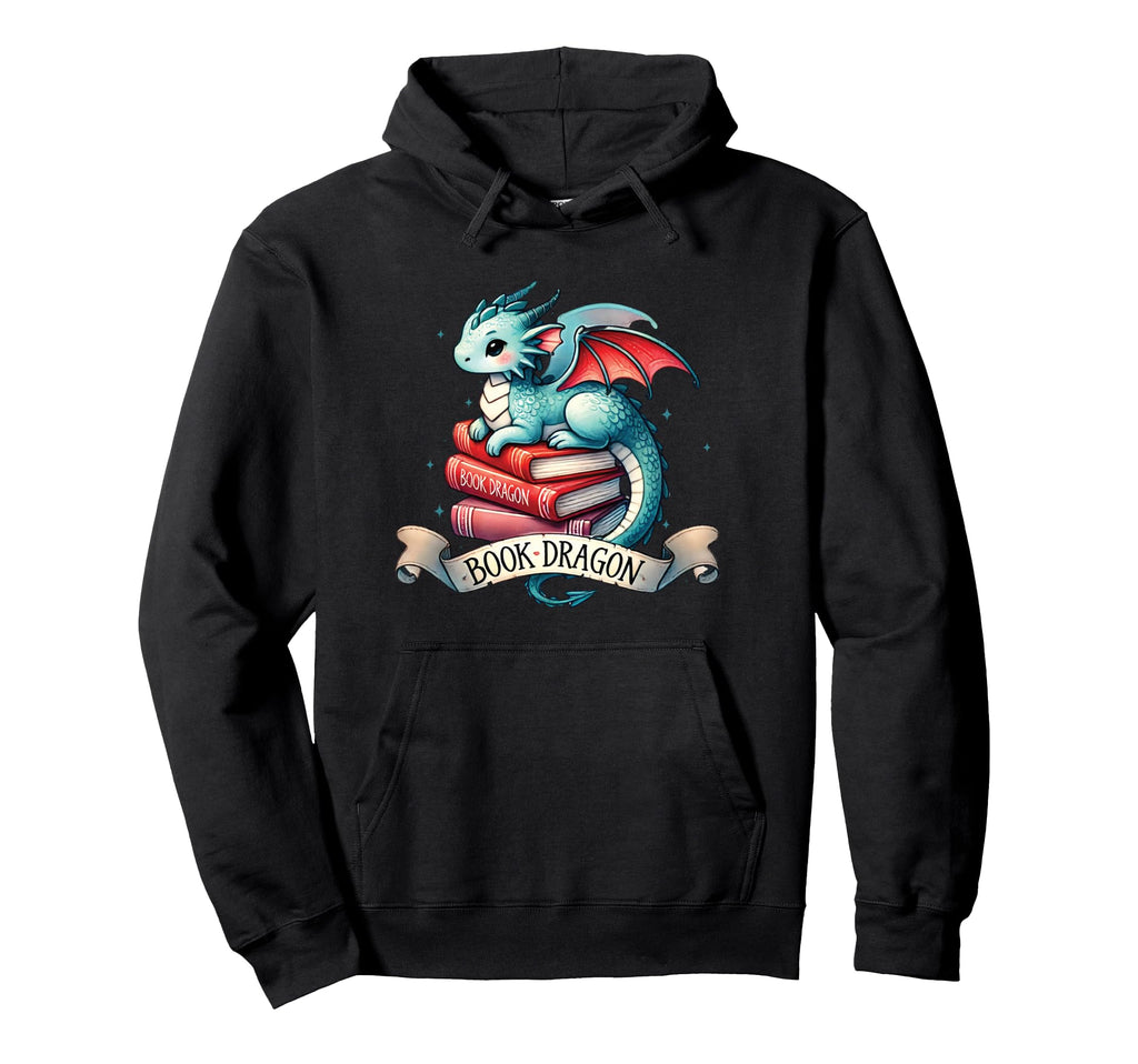 Book Dragon Fantasy Blue Dragon Books Hoodie - Minimalist Print for Adults - T-Shirt, Sweatshirt, Hoodie