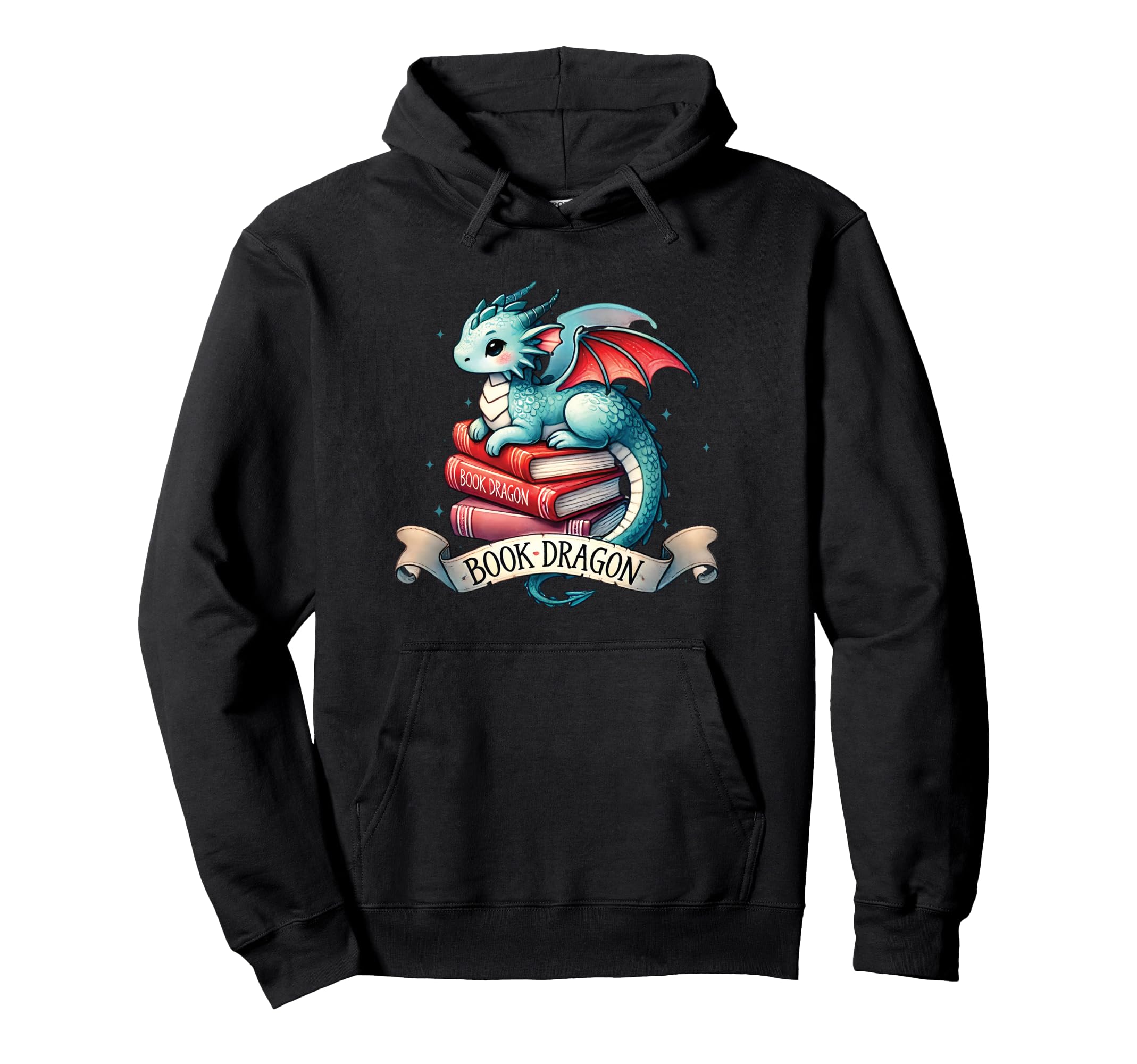 Book Dragon Fantasy Blue Dragon Books Hoodie - Minimalist Print for Adults - T-Shirt, Sweatshirt, Hoodie