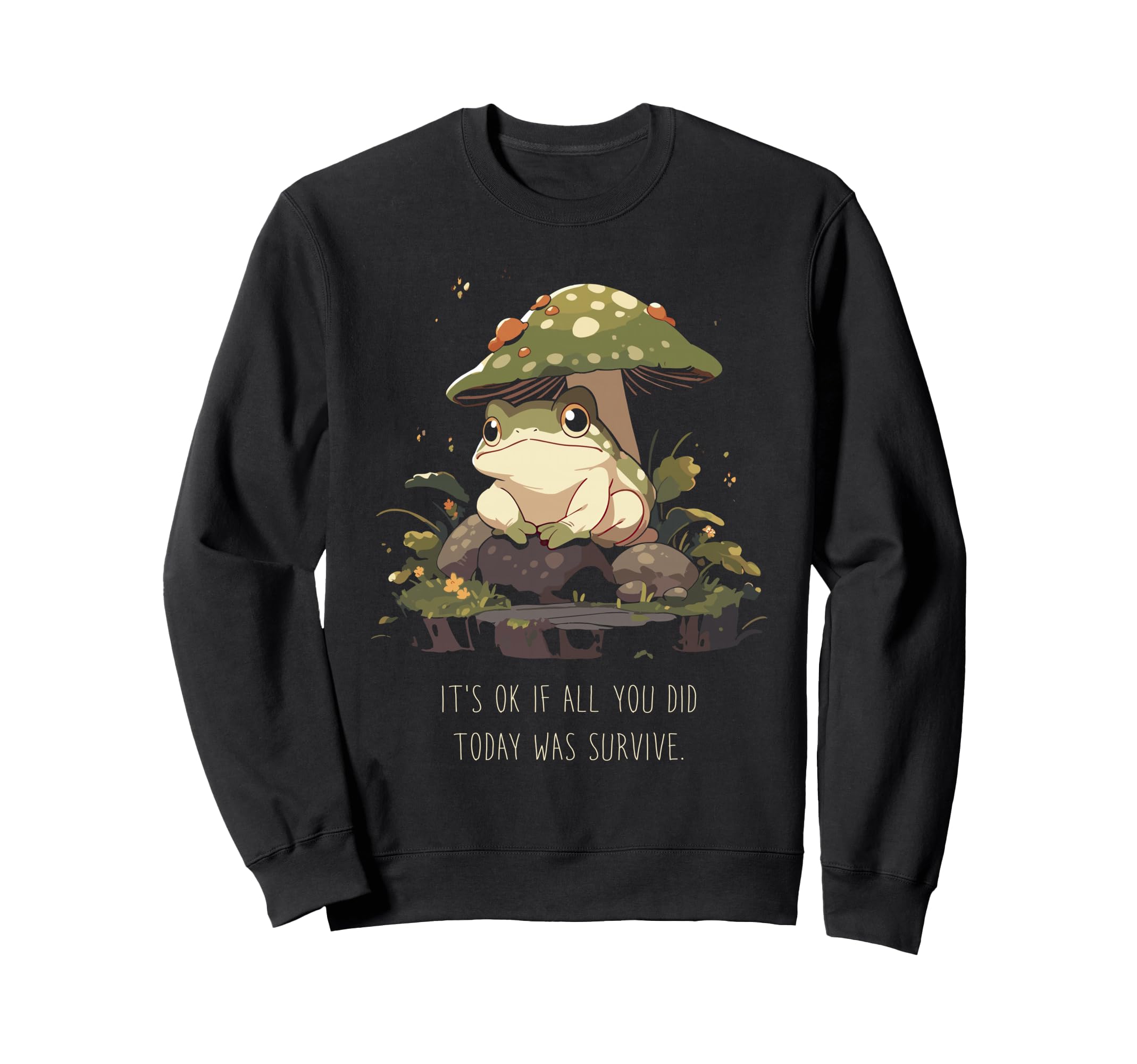 Whimsical Frog Sitting Mushroom Sweatshirt - Minimalist Print Unisex - T-Shirt, Sweatshirt, Hoodie