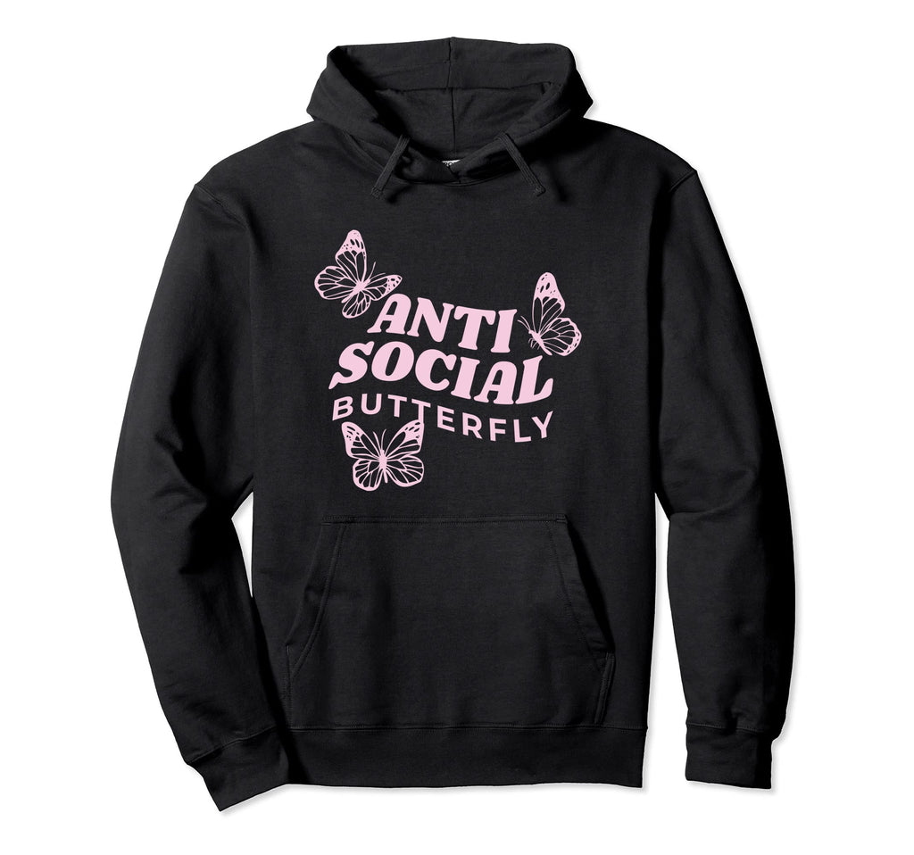 Antisocial Butterfly Anti Social Hater Hoodie - Trendy Graphic Unisex - T-Shirt, Sweatshirt, Hoodie