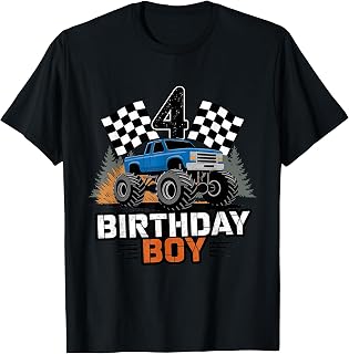 4th Birthday Boy Monster Truck Racing 4th Birthday Party T-Shirt Unisex T-shirt, Sweatshirt, Hoodie, Long Sleeve Tee - T-Shirt, Sweatshirt, Hoodie