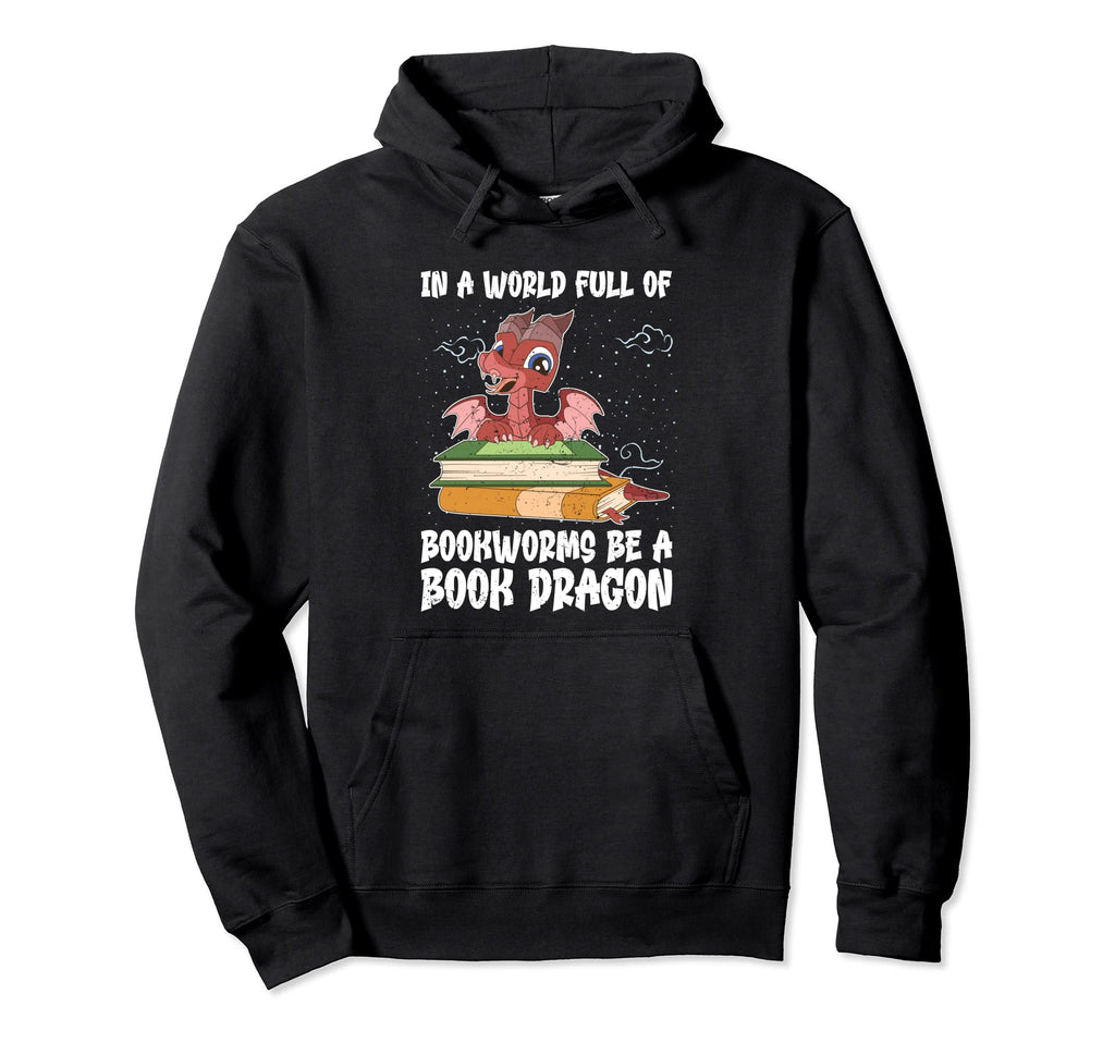 Book Dragon Fantasy Animal Funny Bookworm Hoodie - Trendy Graphic Unisex - T-Shirt, Sweatshirt, Hoodie