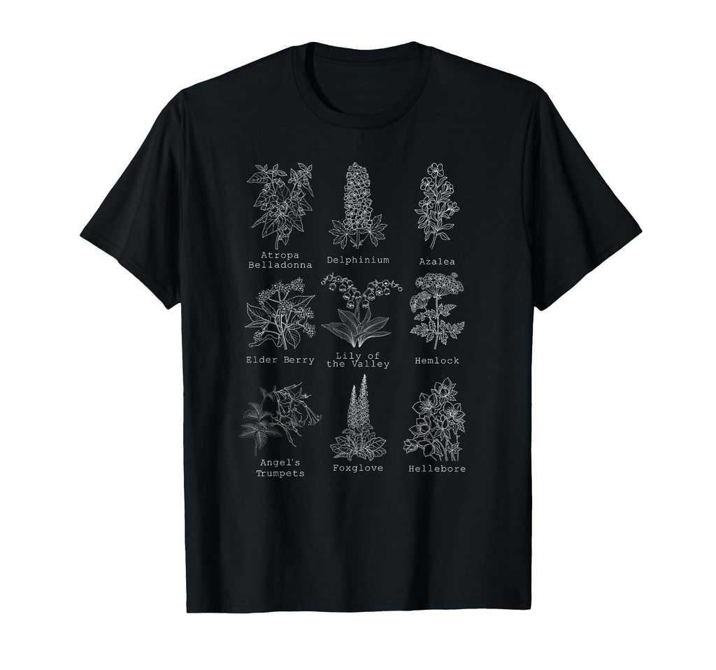 Herbalism Poisonous Plants Chart Dark T-Shirt - Custom Art Print Unisex - T-Shirt, Sweatshirt, Hoodie