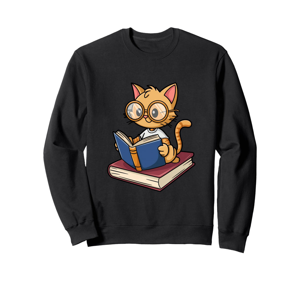 Cat Reading Book Nerd Kitty Sweatshirt - Streetwear Style Men Women - T-Shirt, Sweatshirt, Hoodie