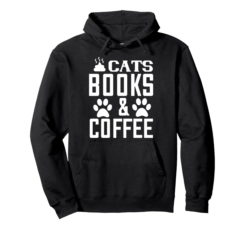 Cat Lover Funny Cats Books And Coffee Hoodie - Minimalist Print for Adults - T-Shirt, Sweatshirt, Hoodie