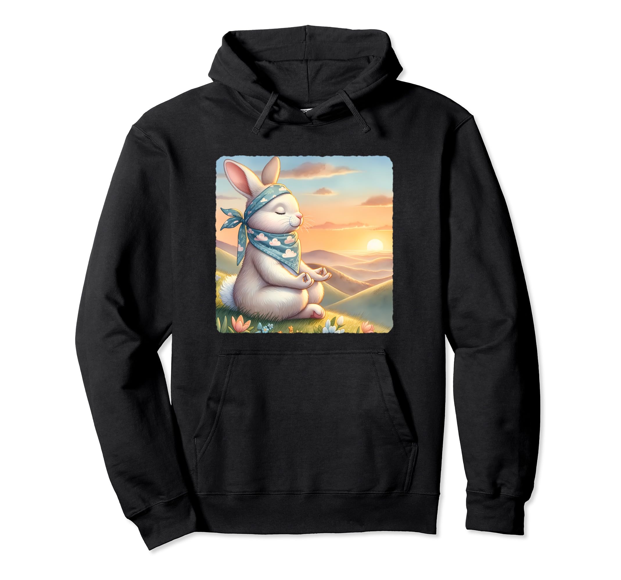 Rabbit Practicing Meditation Atop Hoodie - Minimalist Print for Adults - T-Shirt, Sweatshirt, Hoodie