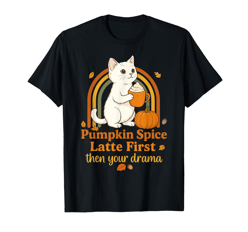 Funny Fall Cat Pumpkin Spice Latte T-Shirt - Unique Graphic Men Women - T-Shirt, Sweatshirt, Hoodie