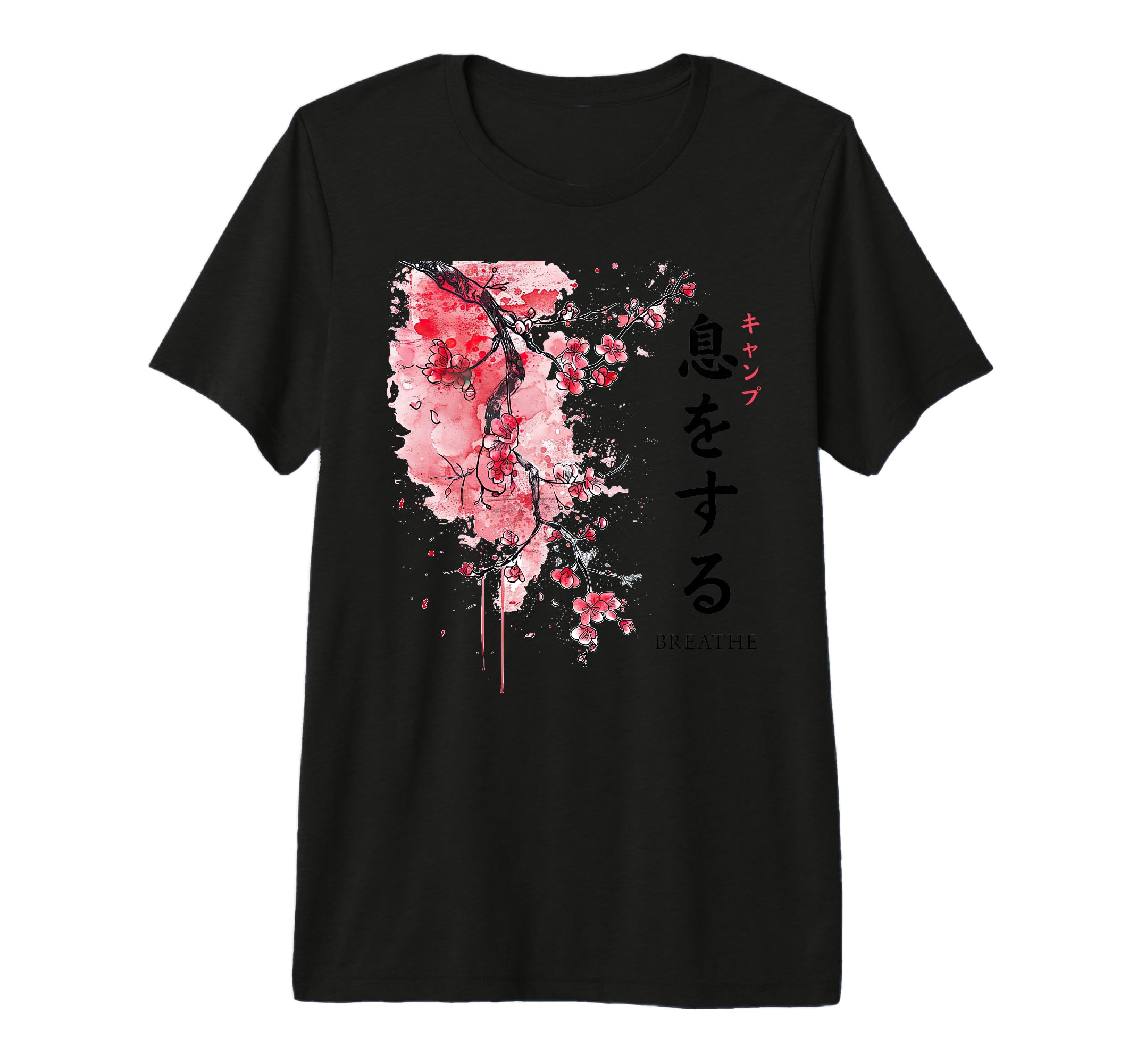 Breathe Kanji Sakura Flower Zen T-Shirt - Unique Graphic Men Women - T-Shirt, Sweatshirt, Hoodie