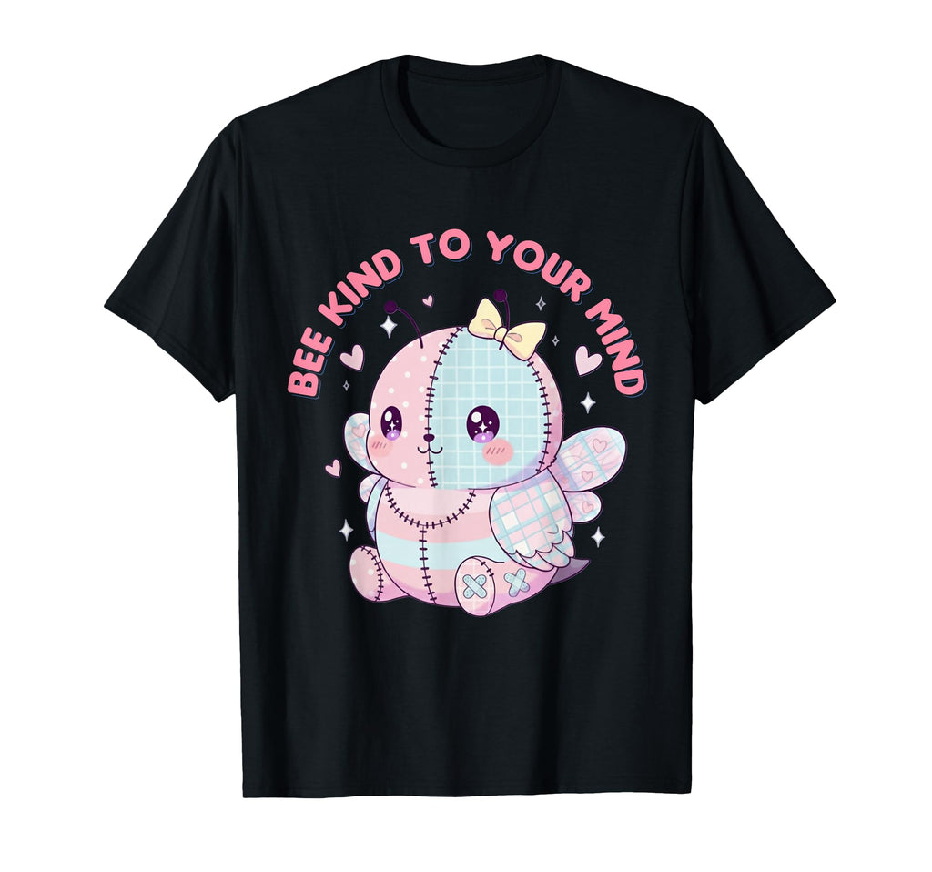 Be Kind To Your Mind Patchwork Bee T-Shirt - Graphic Print Unisex - T-Shirt, Sweatshirt, Hoodie