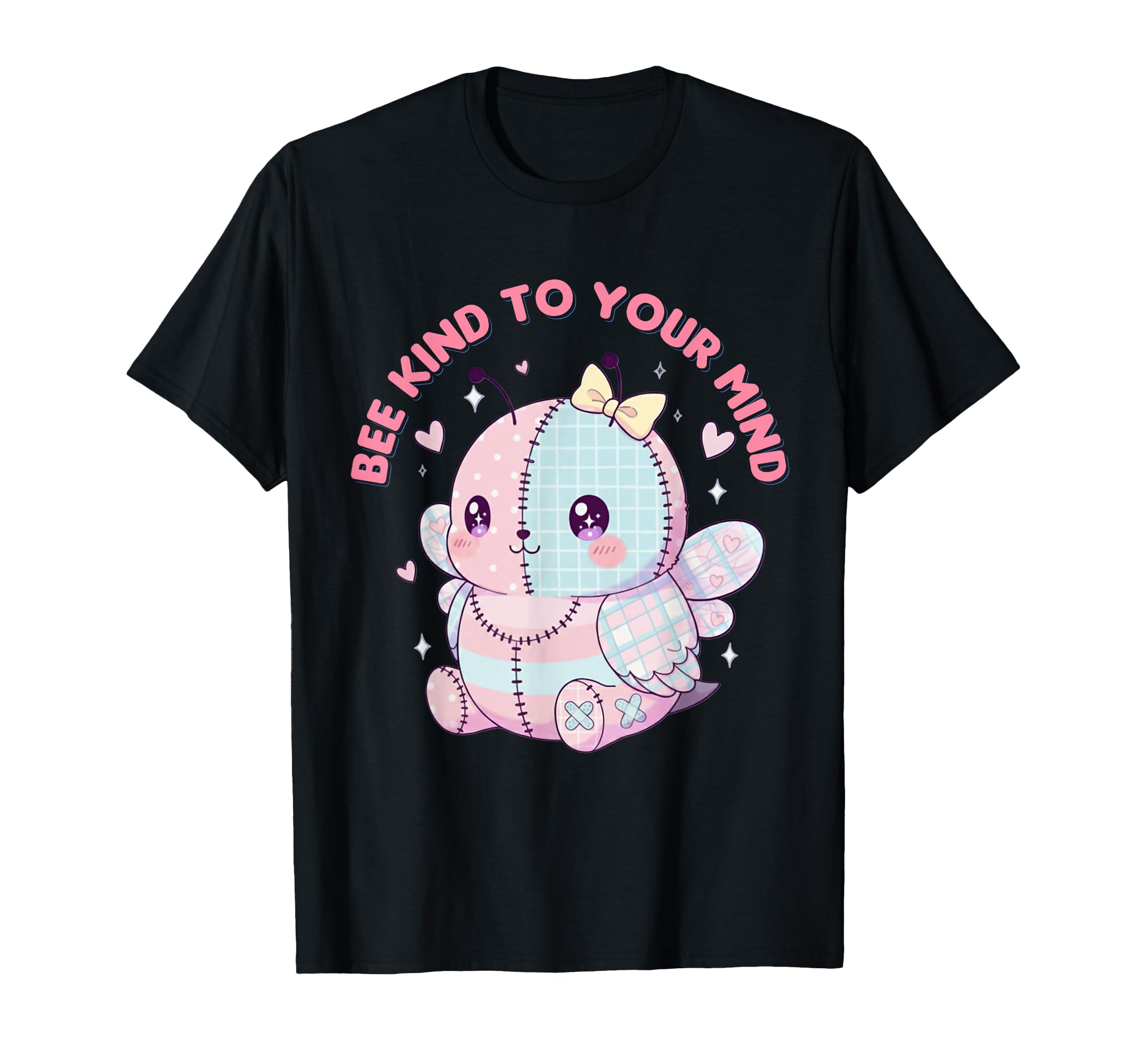 Be Kind To Your Mind Patchwork Bee T-Shirt - Graphic Print Unisex - T-Shirt, Sweatshirt, Hoodie