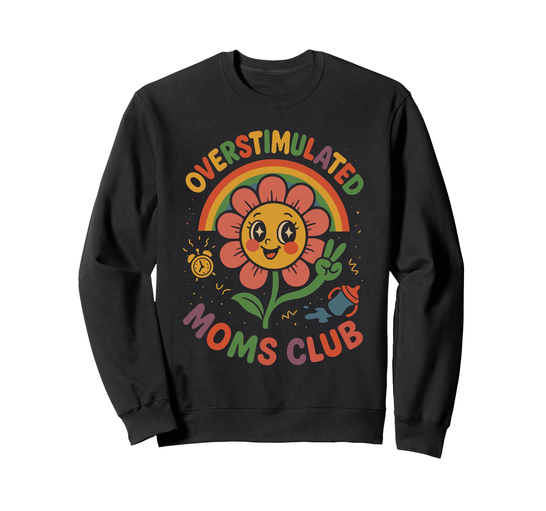 Moms Club Groovy Overstimulated Hoodie - Fun Novelty Design Unisex - T-Shirt, Sweatshirt, Hoodie