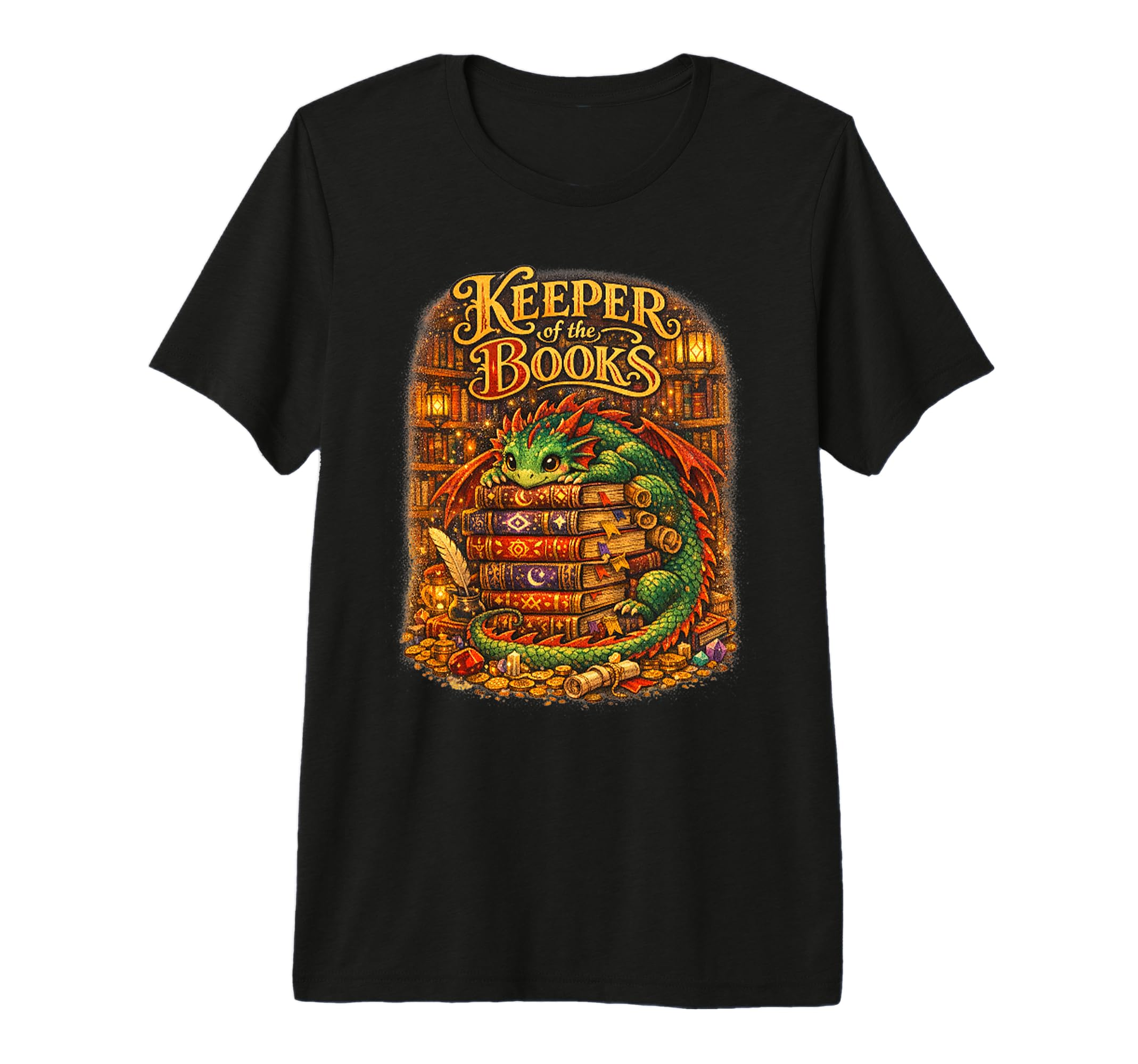 Keeper Books Dragon Fantasy Library T-Shirt - Custom Art Print for Adults - T-Shirt, Sweatshirt, Hoodie