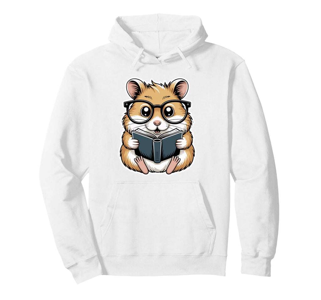 Bookworm Hamster Glasses Book Stack Hoodie - Aesthetic Graphic Men Women - T-Shirt, Sweatshirt, Hoodie