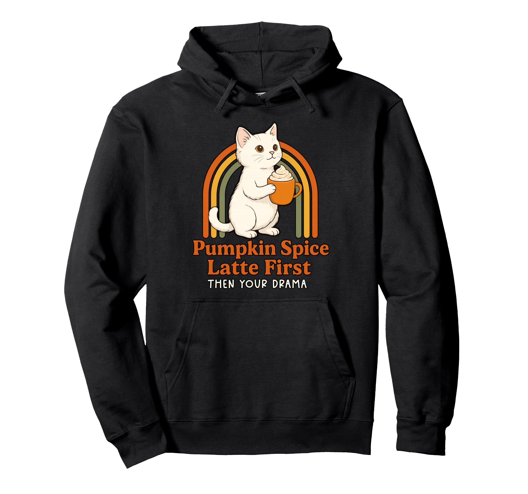 Funny Fall Cat Pumpkin Spice Latte First Hoodie - Minimalist Print Unisex - T-Shirt, Sweatshirt, Hoodie