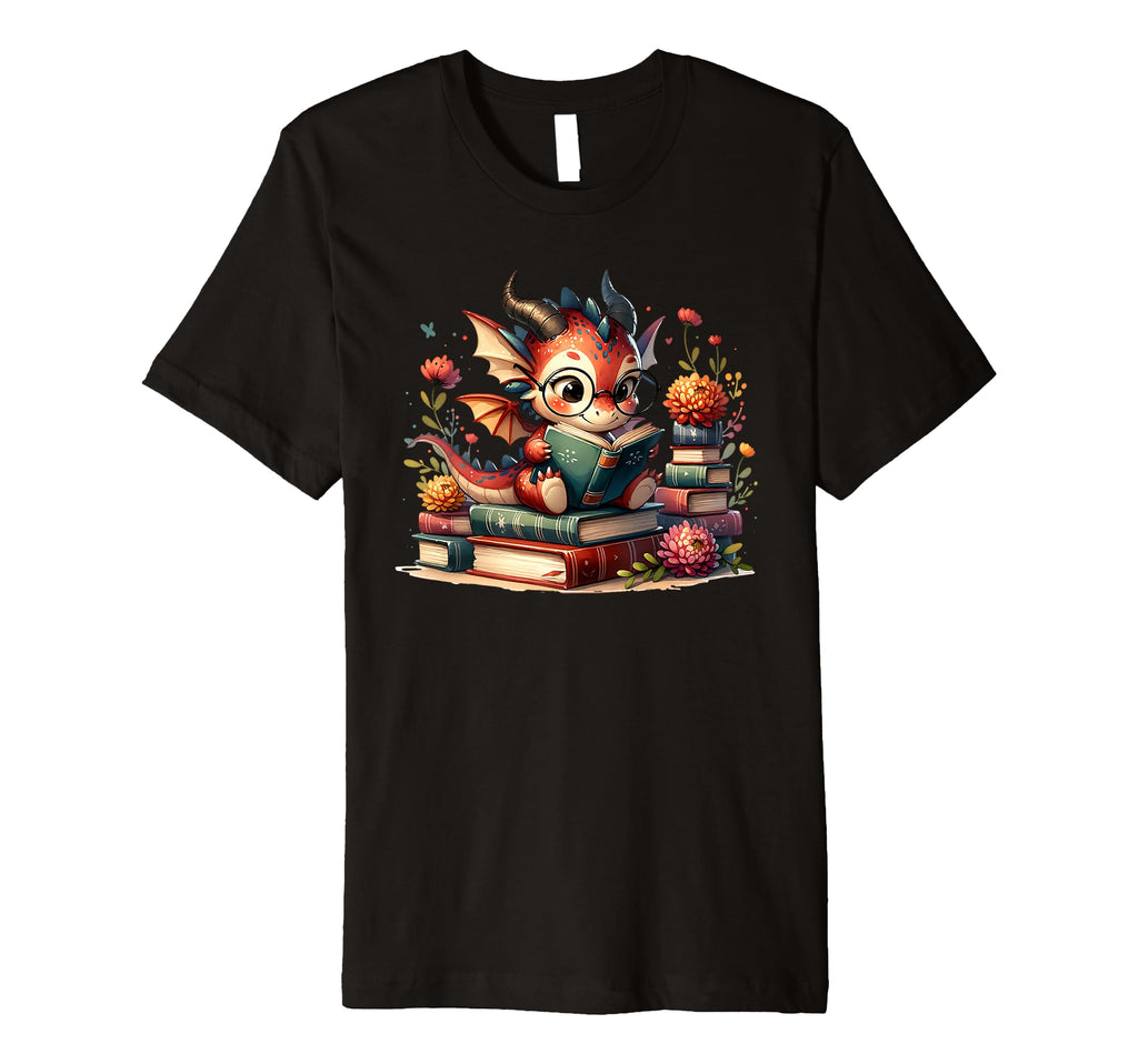Dragon Reading Book Lover Bookworm T-Shirt - Graphic Print Unisex - T-Shirt, Sweatshirt, Hoodie