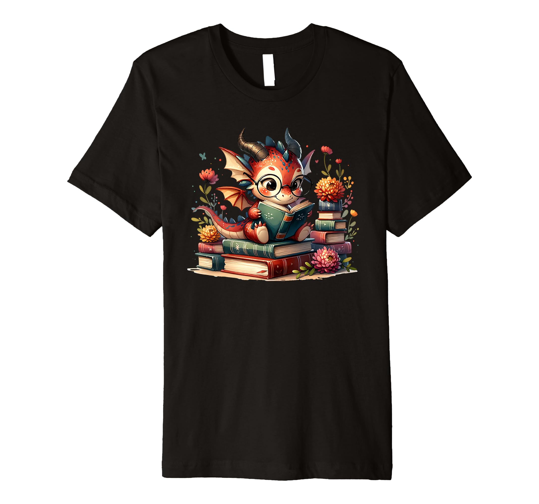 Dragon Reading Book Lover Bookworm T-Shirt - Graphic Print Unisex - T-Shirt, Sweatshirt, Hoodie