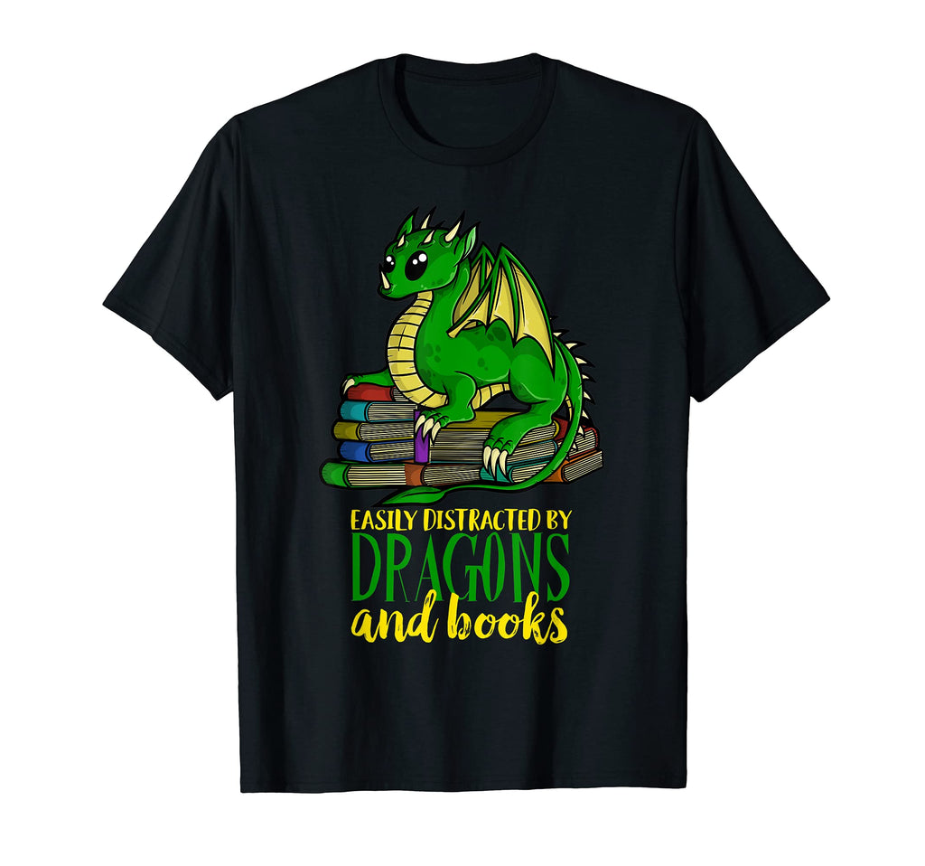 Easily Distracted Dragons And Books Lover T-Shirt - Unique Graphic Unisex - T-Shirt, Sweatshirt, Hoodie