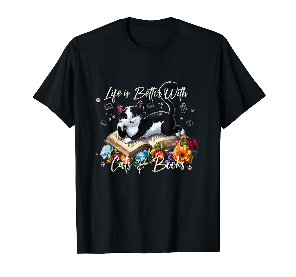 Life Is Better Cats Coffee And Books T-Shirt - Fun Novelty Design Men Women - T-Shirt, Sweatshirt, Hoodie