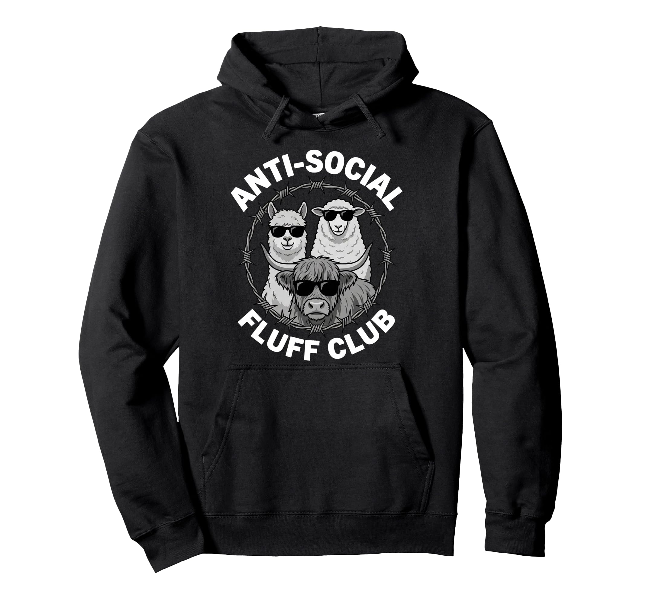 Anti Social Fluff Club Funny Farm Animal Hoodie - Novelty Apparel Unisex - T-Shirt, Sweatshirt, Hoodie