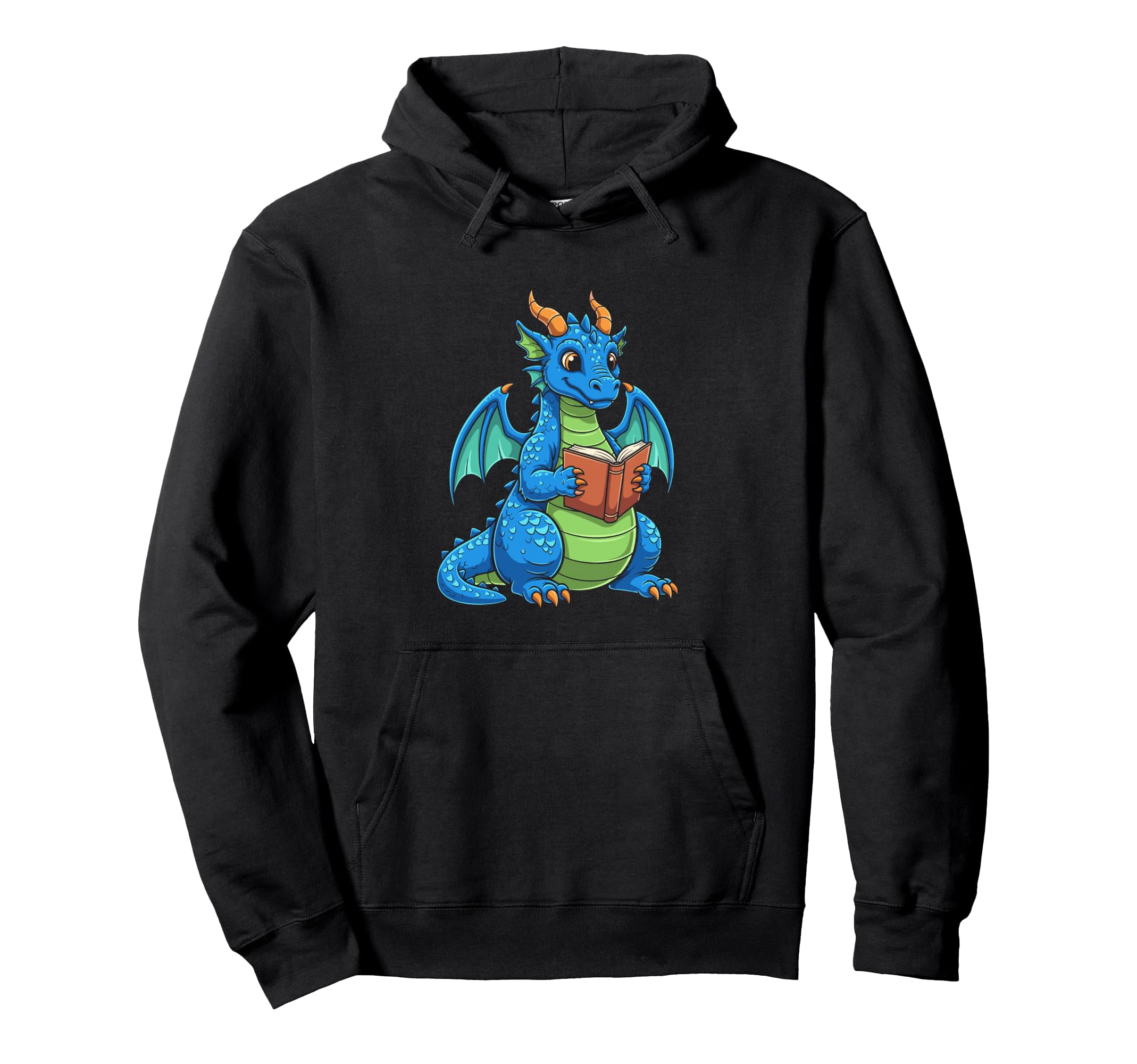 Blue Dragon Reading Book Hoodie - Unique Graphic Unisex - T-Shirt, Sweatshirt, Hoodie