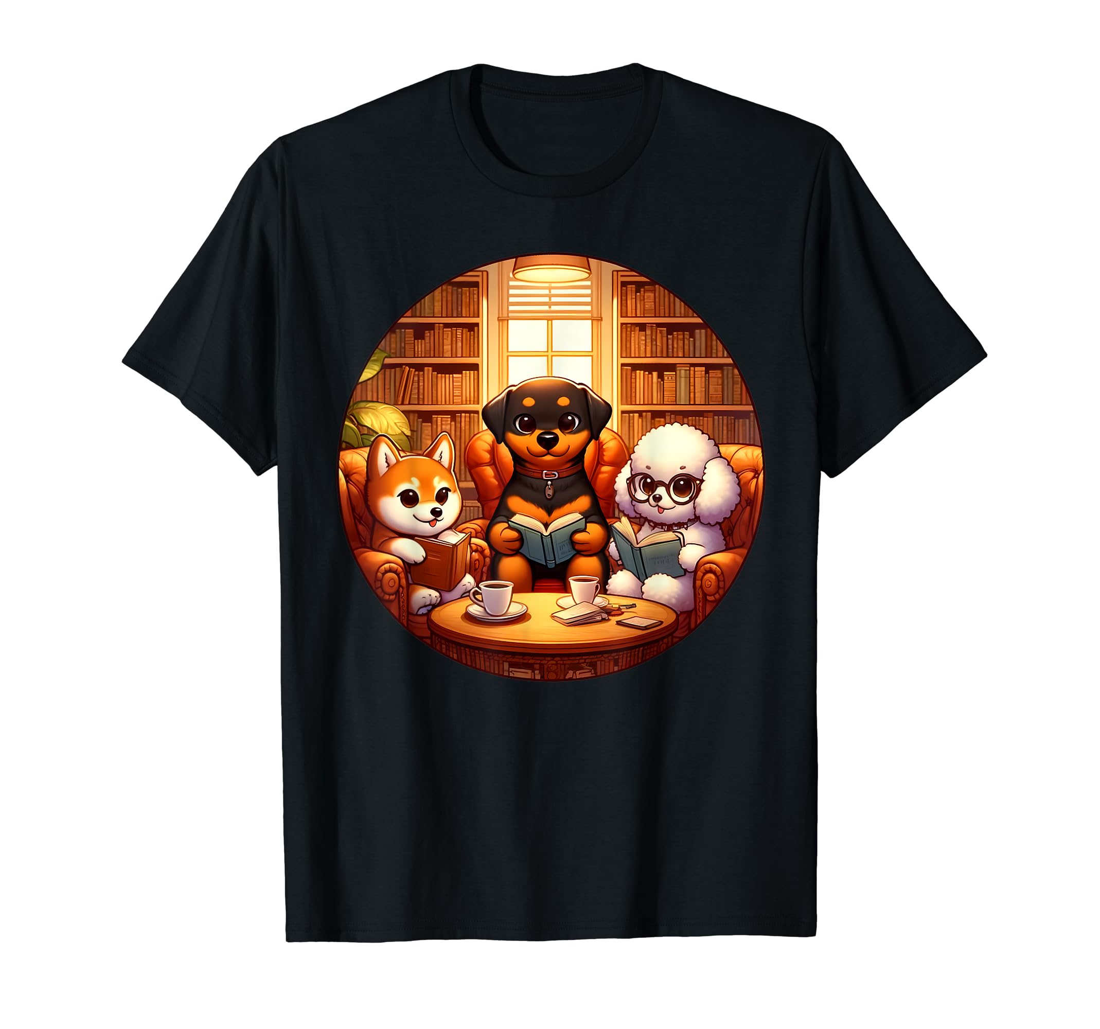 Canine Connoisseurs Coffee Books T-Shirt - Unique Graphic for Adults - T-Shirt, Sweatshirt, Hoodie