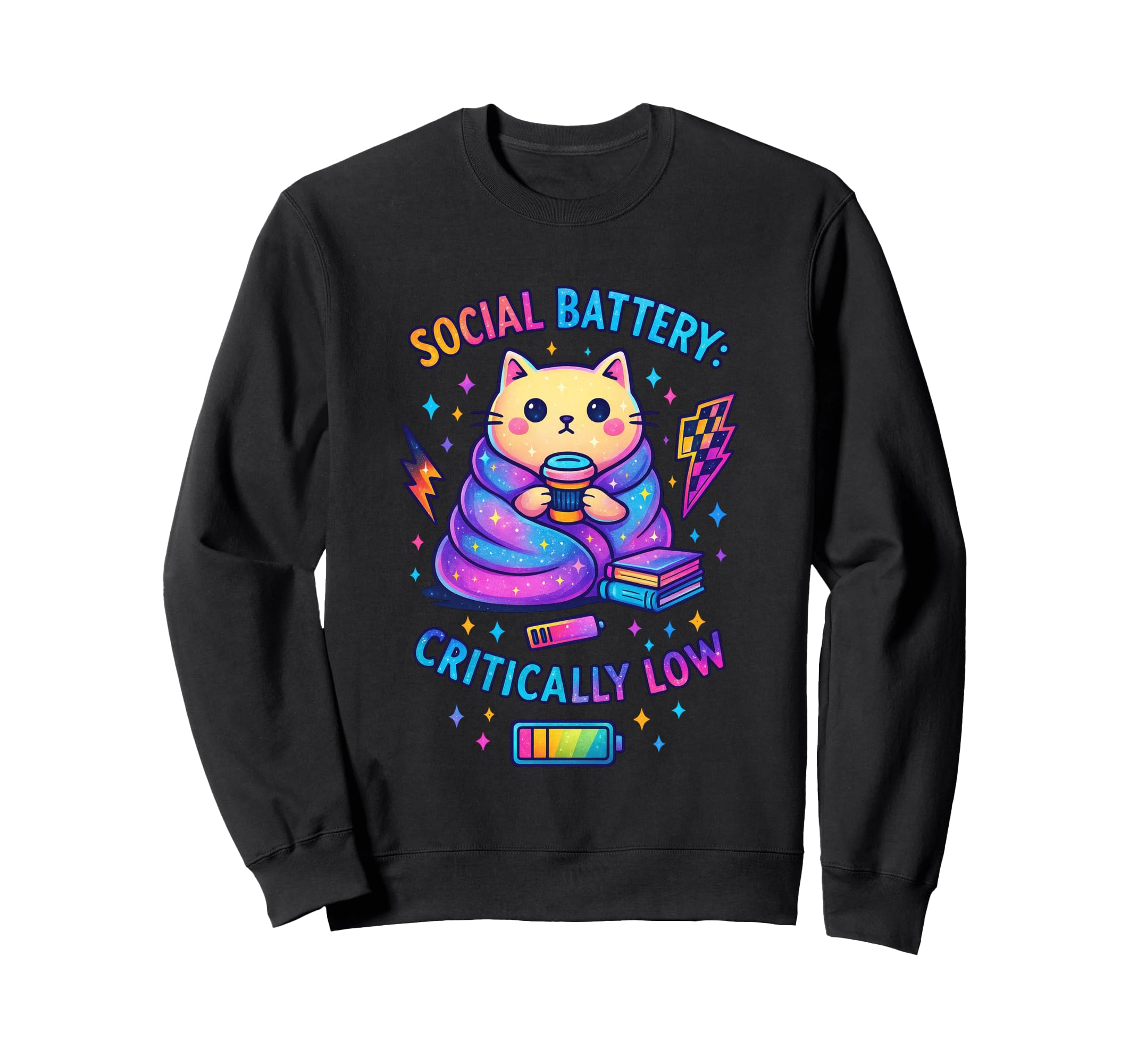 Social Battery Critically Low Cat Sweatshirt - Novelty Apparel Men Women - T-Shirt, Sweatshirt, Hoodie