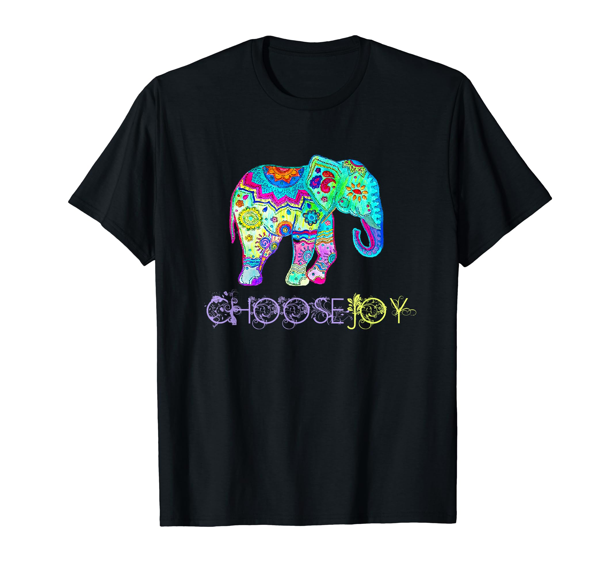 Choose Joy Elephant Mandala T-Shirt - Custom Art Print Men Women - T-Shirt, Sweatshirt, Hoodie