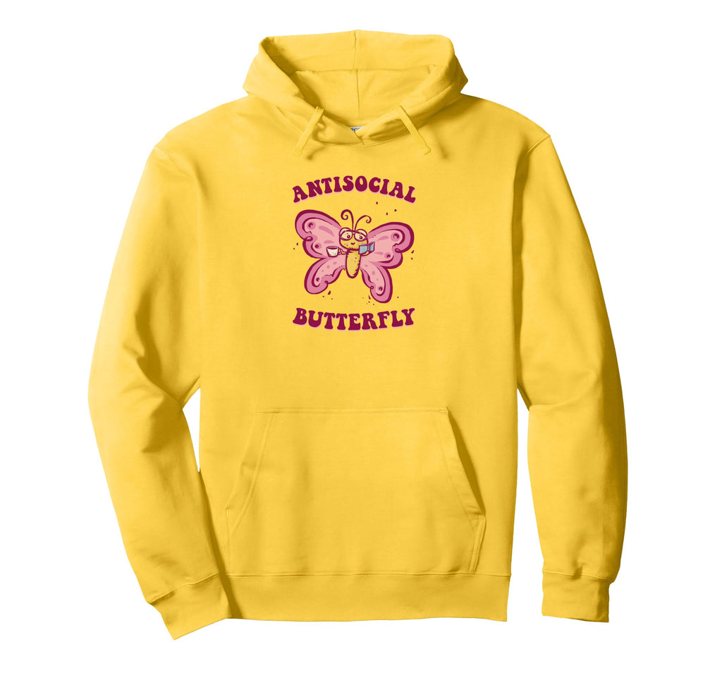 Antisocial Butterfly Hoodie - Fun Novelty Design Men Women - T-Shirt, Sweatshirt, Hoodie