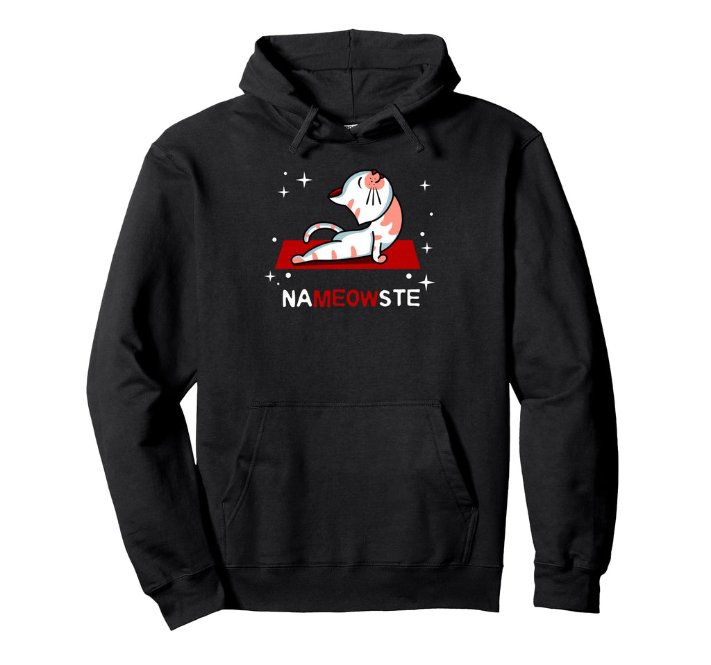 Funny Nameowste Cats Yoga Meditation Hoodie - Minimalist Print for Adults - T-Shirt, Sweatshirt, Hoodie