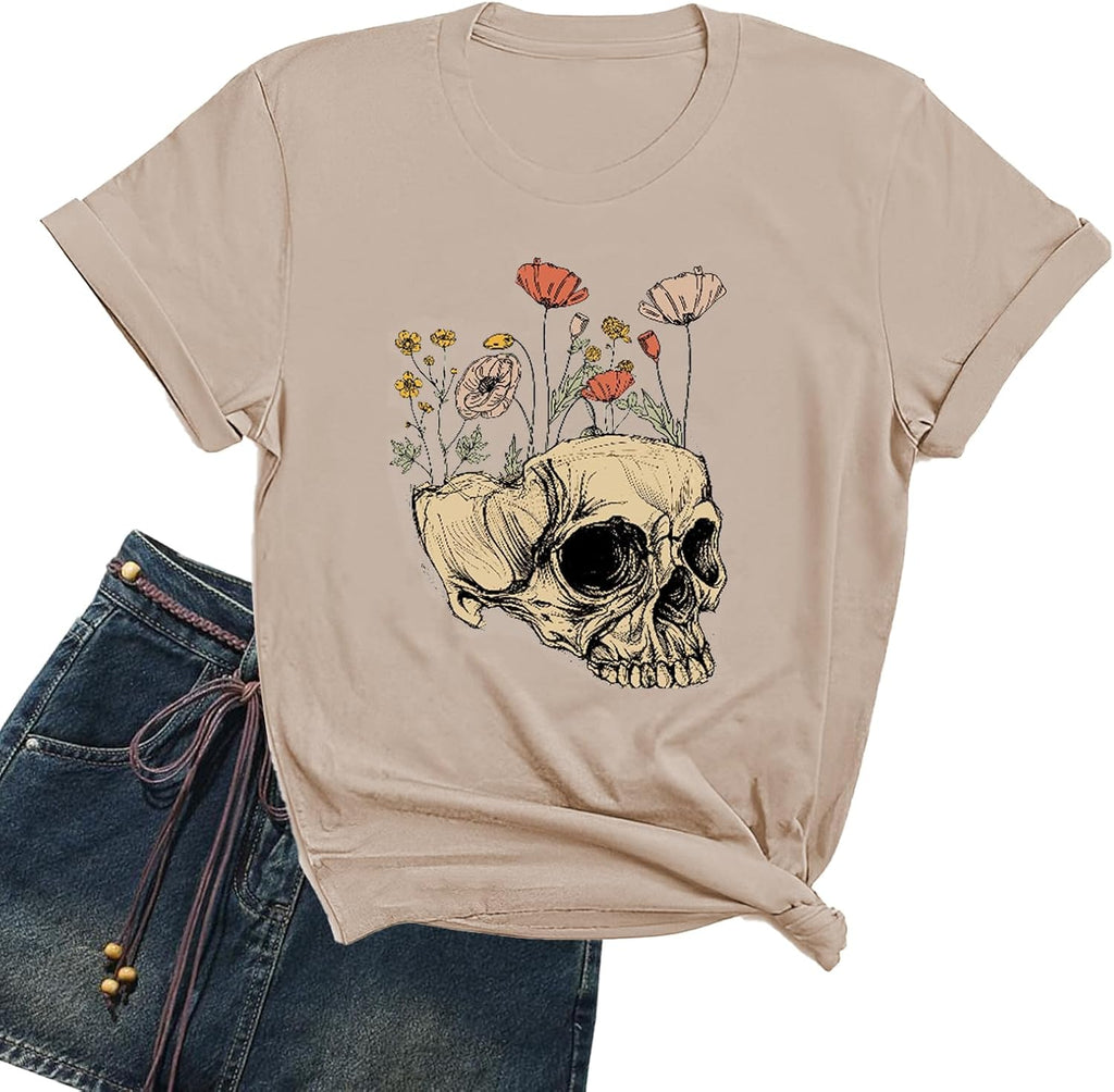Women Funny Shirts Novelty Skull Graphic Tees Vintage Skeleton Tshirt Casual Gothic Short Sleeve Holiday Tops - T-Shirt, Sweatshirt, Hoodie