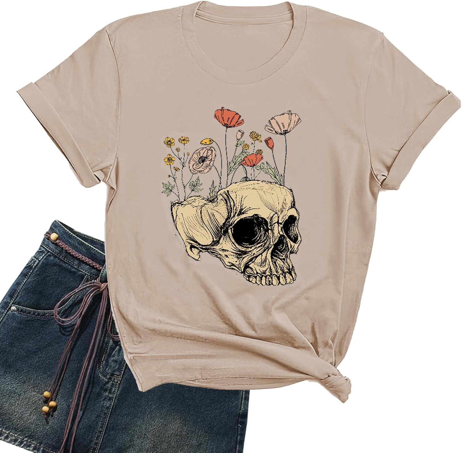 Women Funny Shirts Novelty Skull Graphic Tees Vintage Skeleton Tshirt Casual Gothic Short Sleeve Holiday Tops - T-Shirt, Sweatshirt, Hoodie
