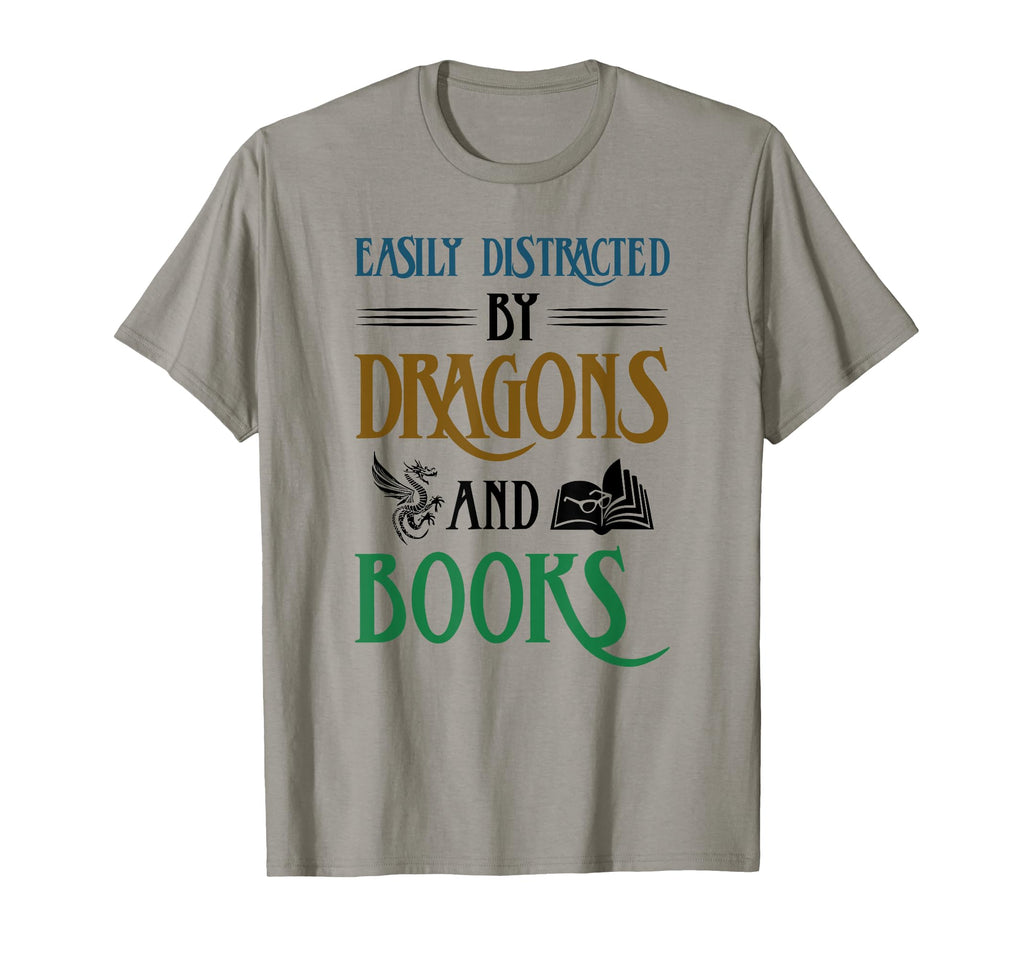 Easily Distracted Dragons And Books T-Shirt - Minimalist Print Men Women - T-Shirt, Sweatshirt, Hoodie