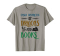 Easily Distracted Dragons And Books T-Shirt - Minimalist Print Men Women - T-Shirt, Sweatshirt, Hoodie