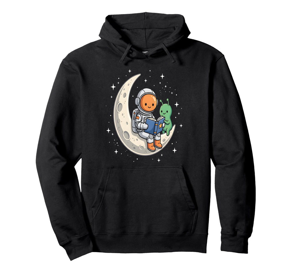 Funny Astronaut Reading Book To Alien Hoodie - Casual Everyday Wear Unisex - T-Shirt, Sweatshirt, Hoodie