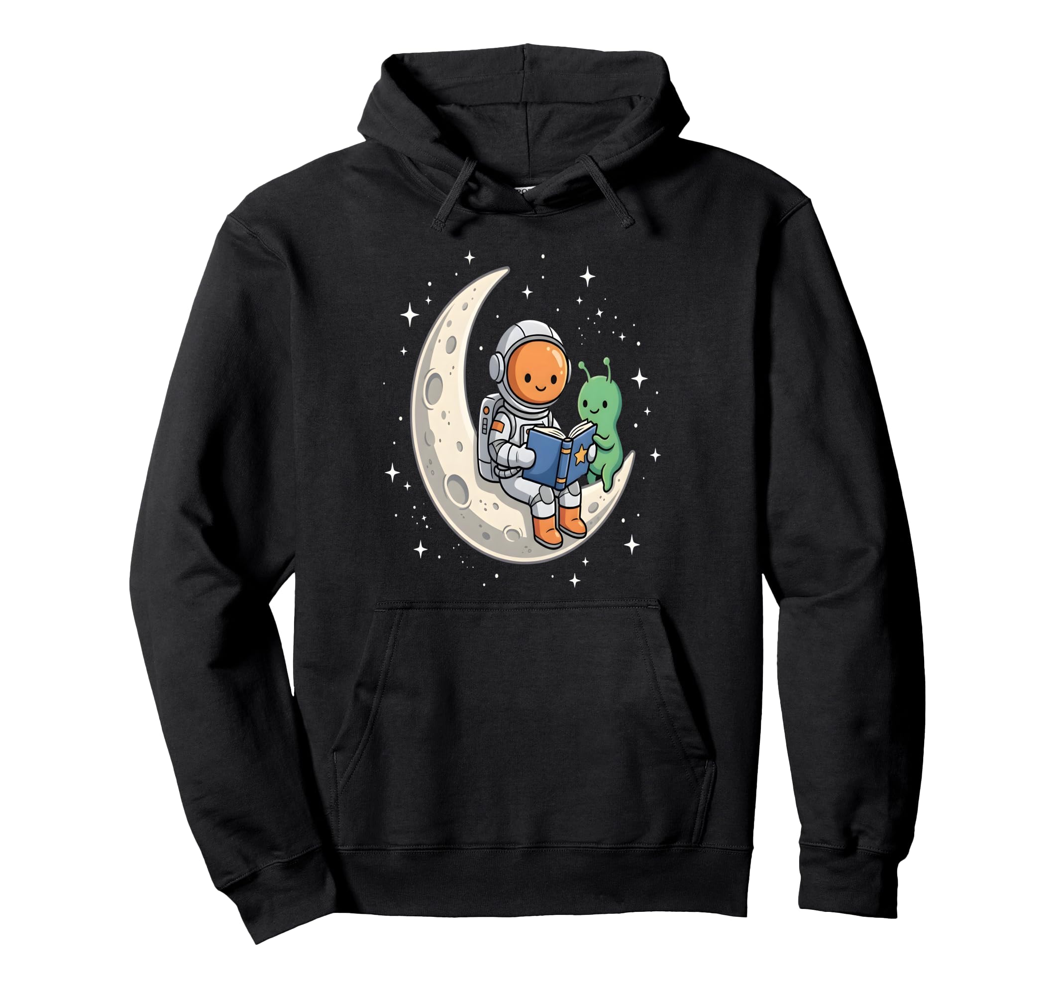 Funny Astronaut Reading Book To Alien Hoodie - Casual Everyday Wear Unisex - T-Shirt, Sweatshirt, Hoodie