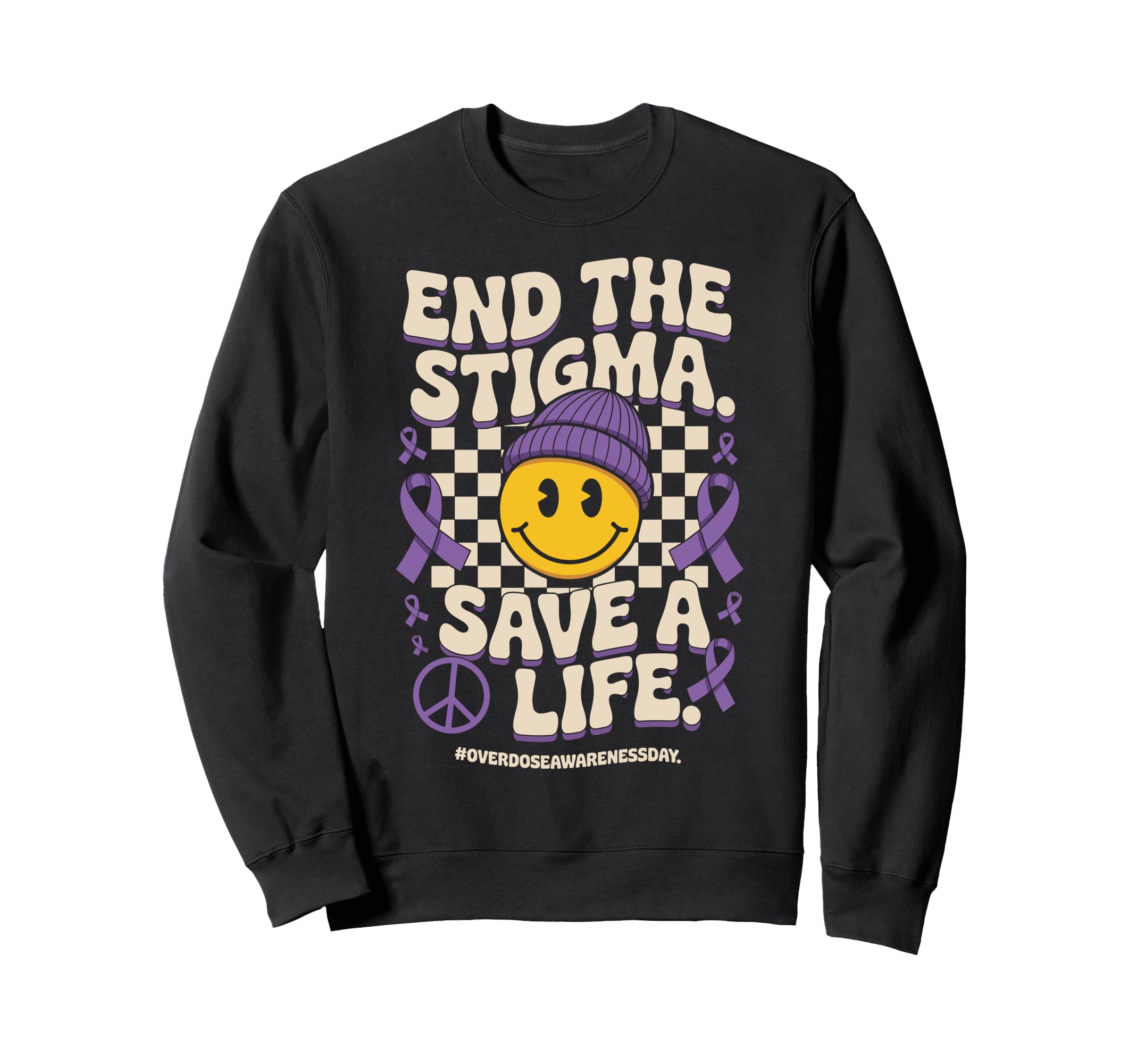 End Stigma Save Life Groovy Overdose Sweatshirt - Unique Graphic Men Women - T-Shirt, Sweatshirt, Hoodie
