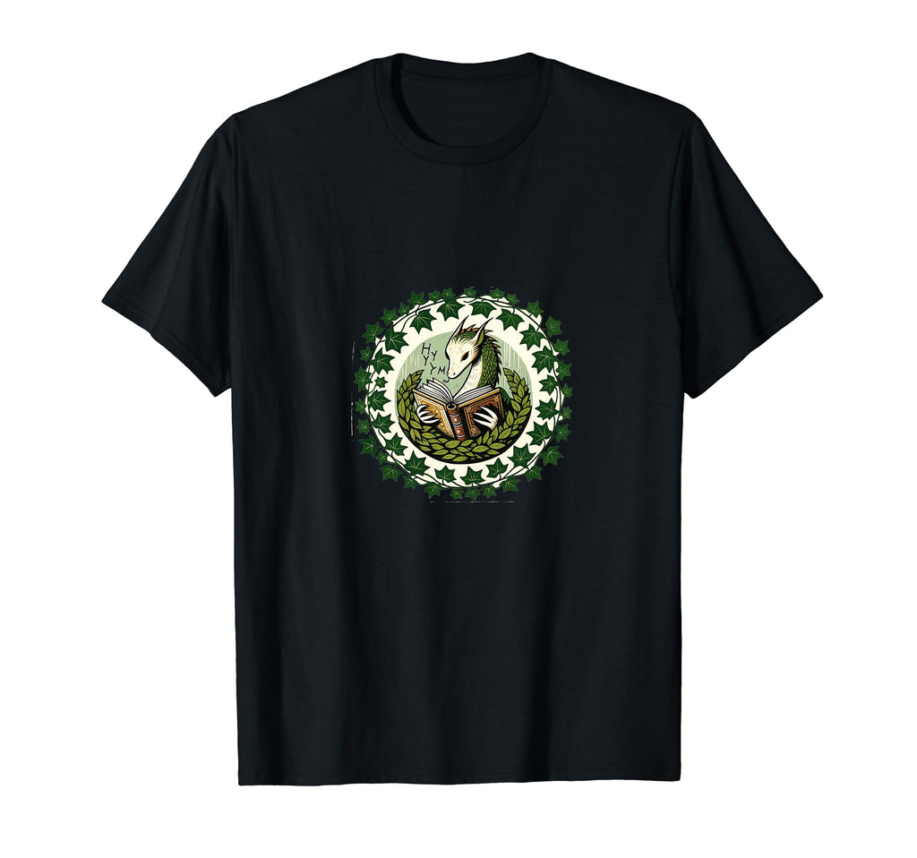 Bookwyrm Reading Ivy Dragon Illustration T-Shirt - Custom Art Print Unisex - T-Shirt, Sweatshirt, Hoodie