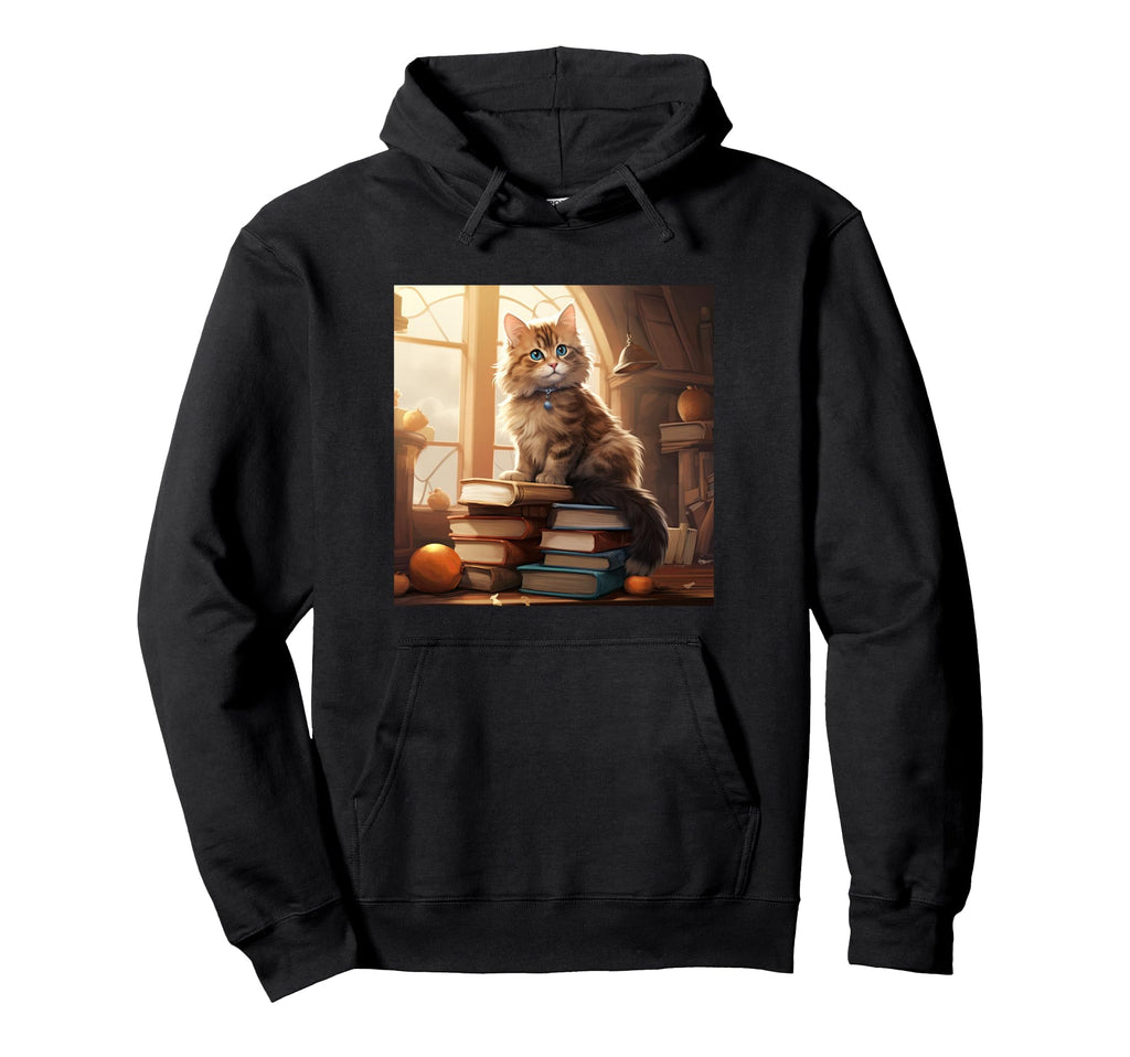 Book Nerd Cat Reading Library Hoodie - Streetwear Style Men Women - T-Shirt, Sweatshirt, Hoodie