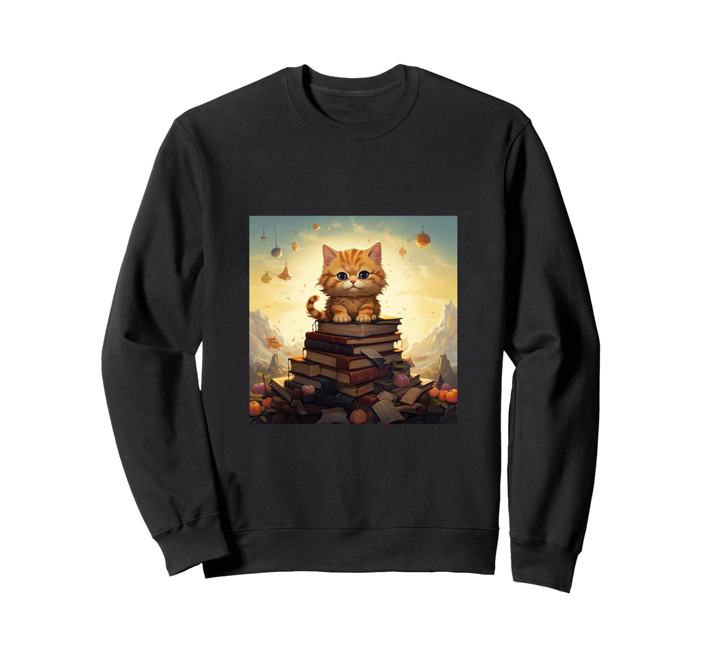 Book Nerd Cat Reading Library Sweatshirt - Casual Everyday Wear for Adults - T-Shirt, Sweatshirt, Hoodie
