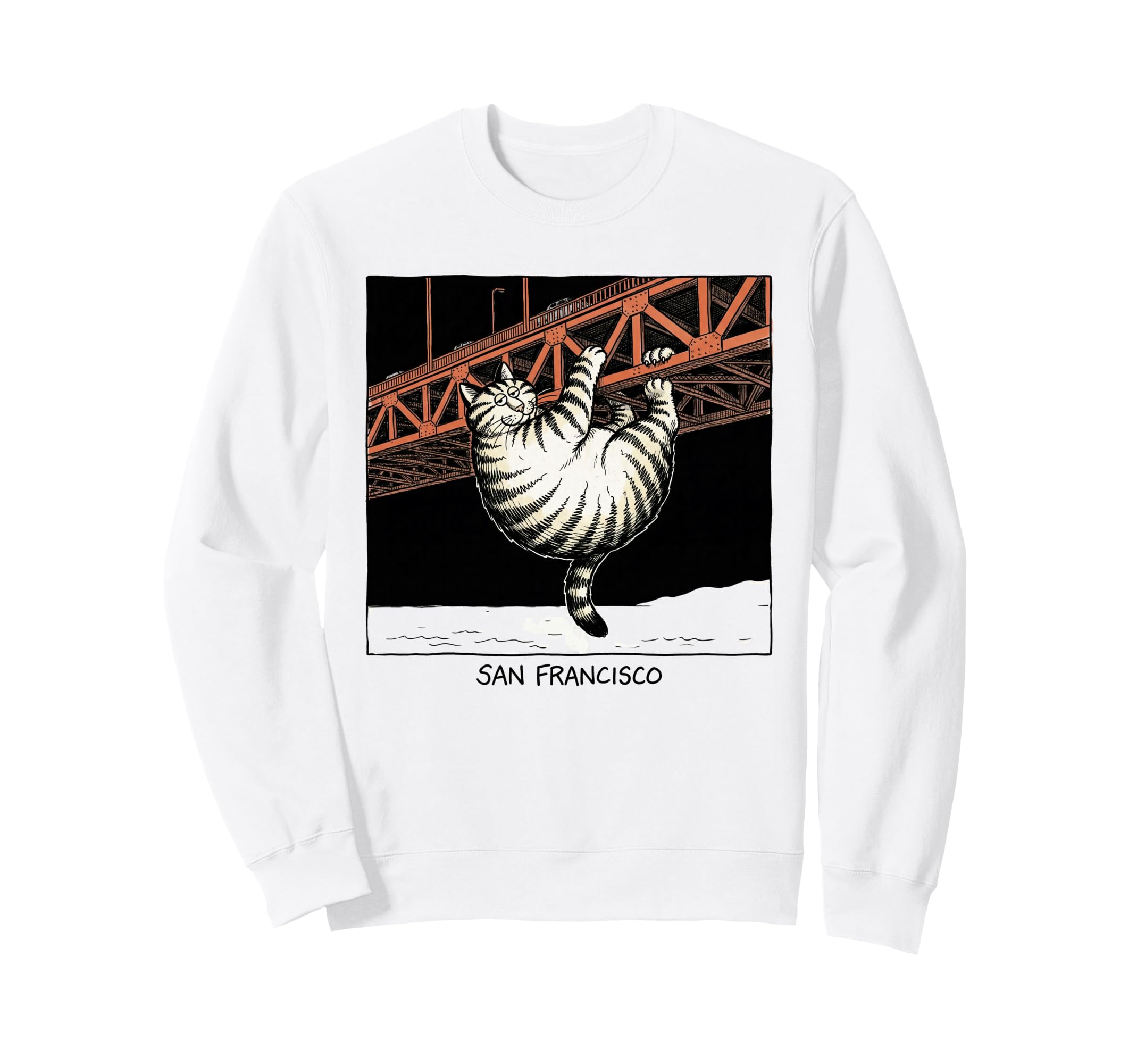 San Francisco Cat Golden Gates Bridge Sweatshirt - Unique Graphic Unisex - T-Shirt, Sweatshirt, Hoodie