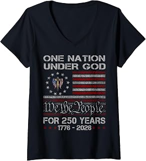 Women's One Nation Under God 250 Years 250th Anniversary USA Flag V-Neck T-Shirt Unisex T-shirt, Sweatshirt, Hoodie, Long Sleeve Tee - T-Shirt, Sweatshirt, Hoodie