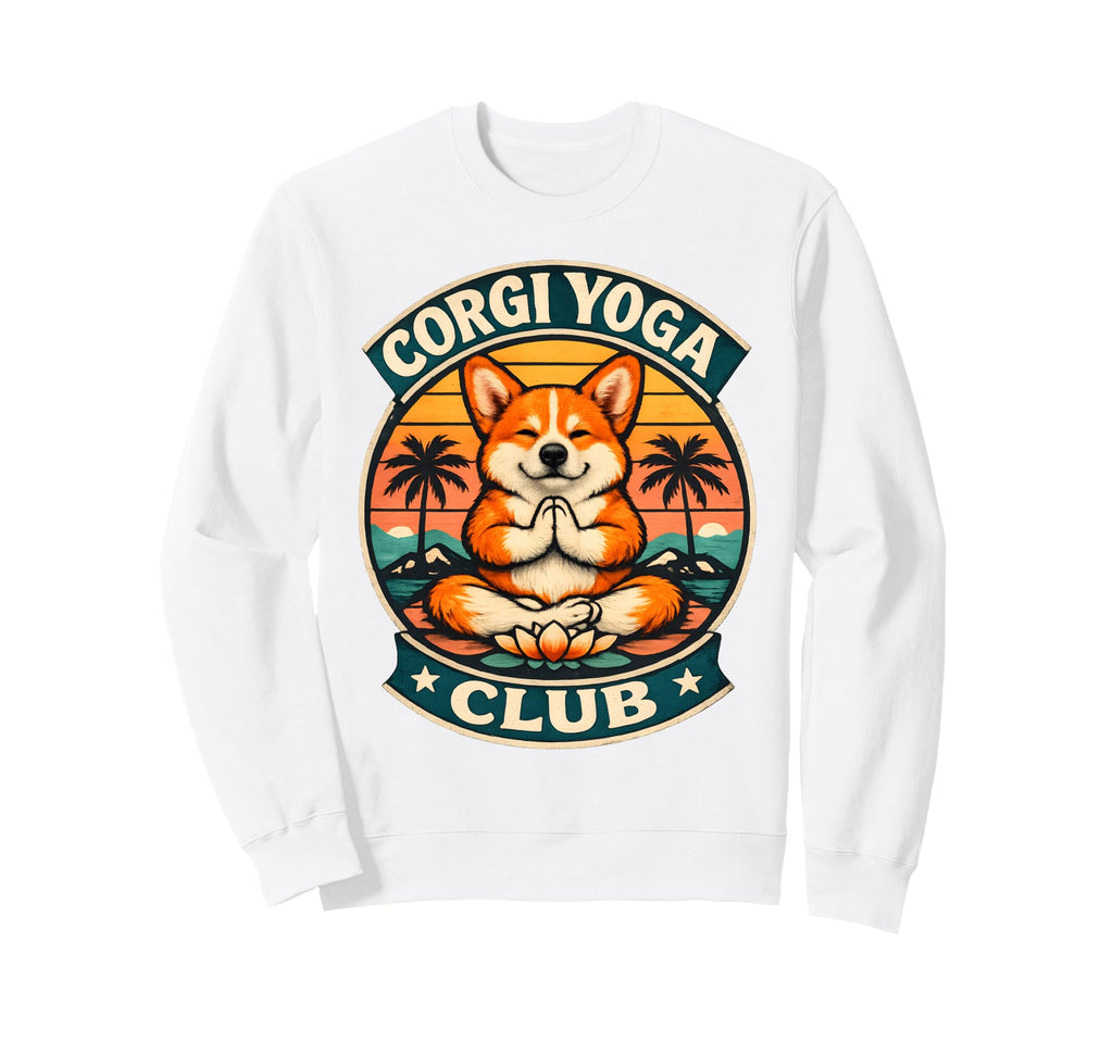 Corgi Yoga Club Sunset Namaste Sweatshirt - Novelty Apparel Unisex - T-Shirt, Sweatshirt, Hoodie