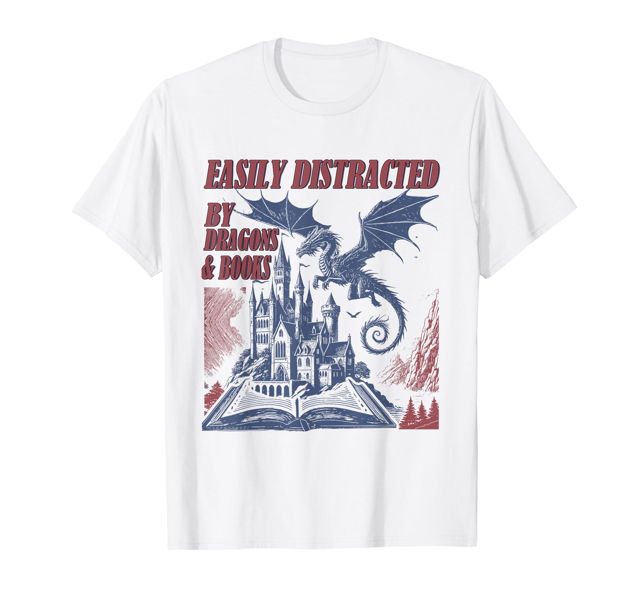 Easily Distracted Dragons And Books T-Shirt - Fun Novelty Design for Adults - T-Shirt, Sweatshirt, Hoodie