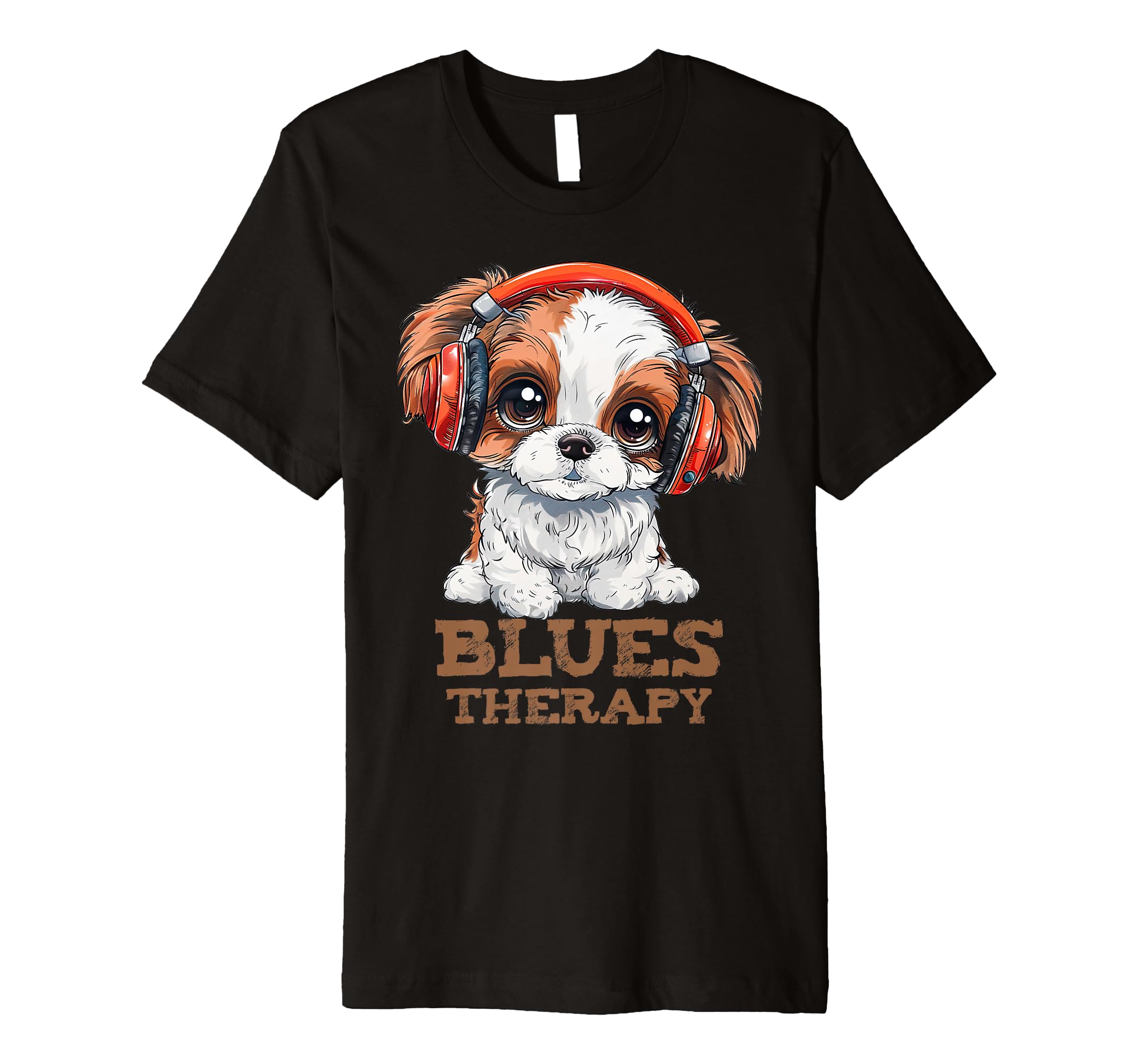 Blues Therapy Puppy Headphones T-Shirt - Fun Novelty Design for Adults - T-Shirt, Sweatshirt, Hoodie