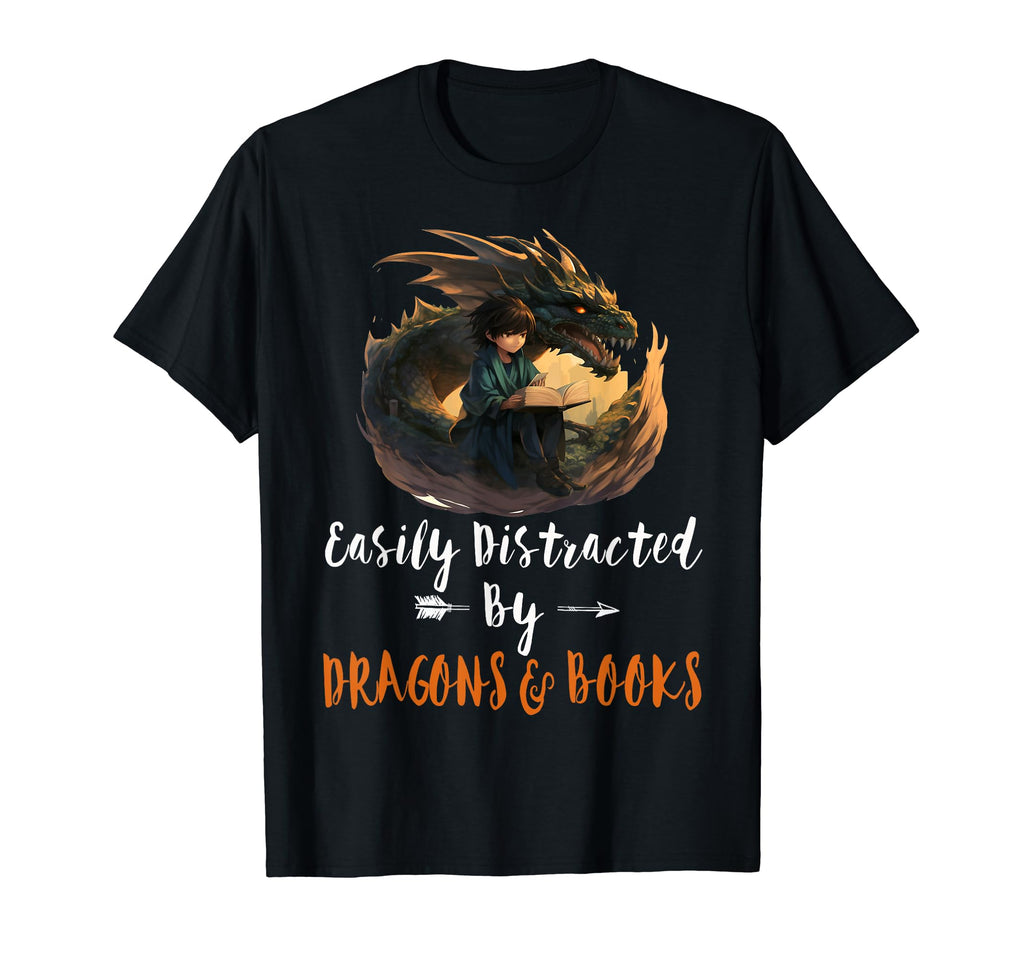 Easily Distracted Dragons And Books T-Shirt - Unique Graphic Men Women - T-Shirt, Sweatshirt, Hoodie
