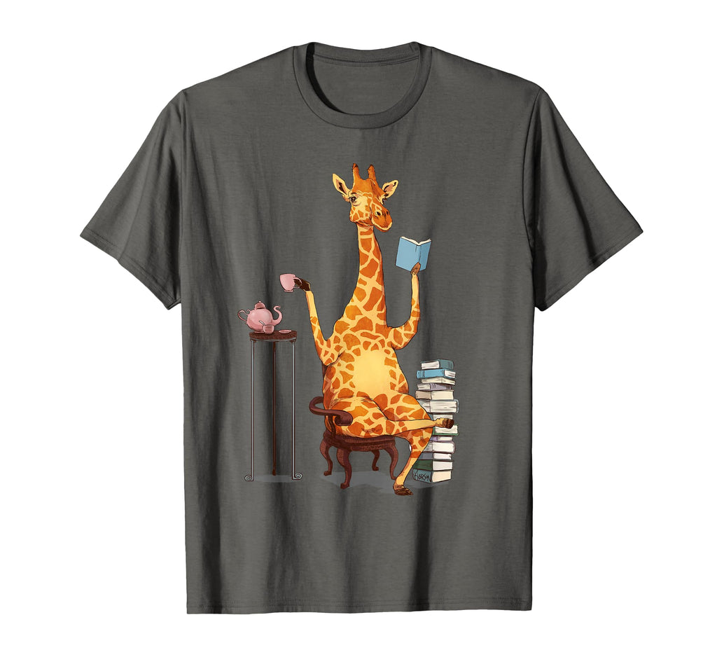Giraffe Reading Tea Books Coffee Book T-Shirt - Novelty Apparel Men Women - T-Shirt, Sweatshirt, Hoodie