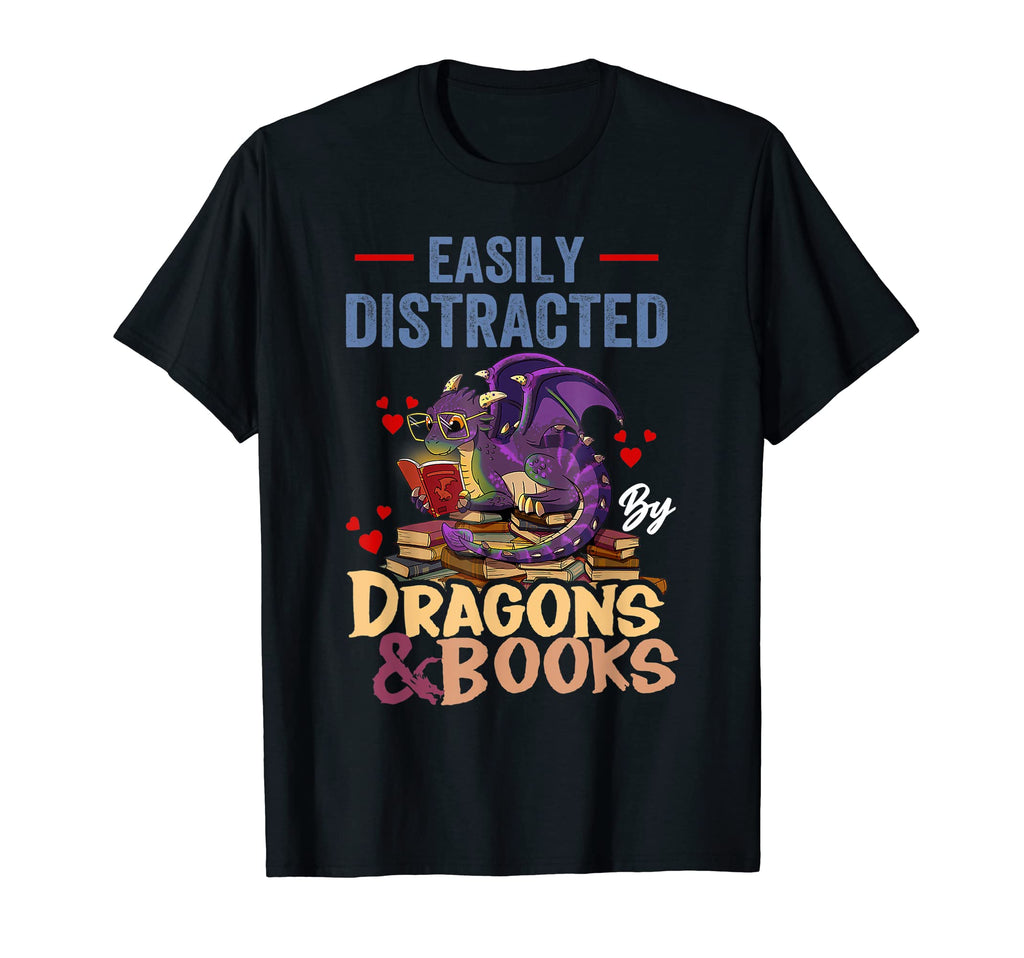 Easily Distracted Dragons And Books T-Shirt - Graphic Print Men Women - T-Shirt, Sweatshirt, Hoodie