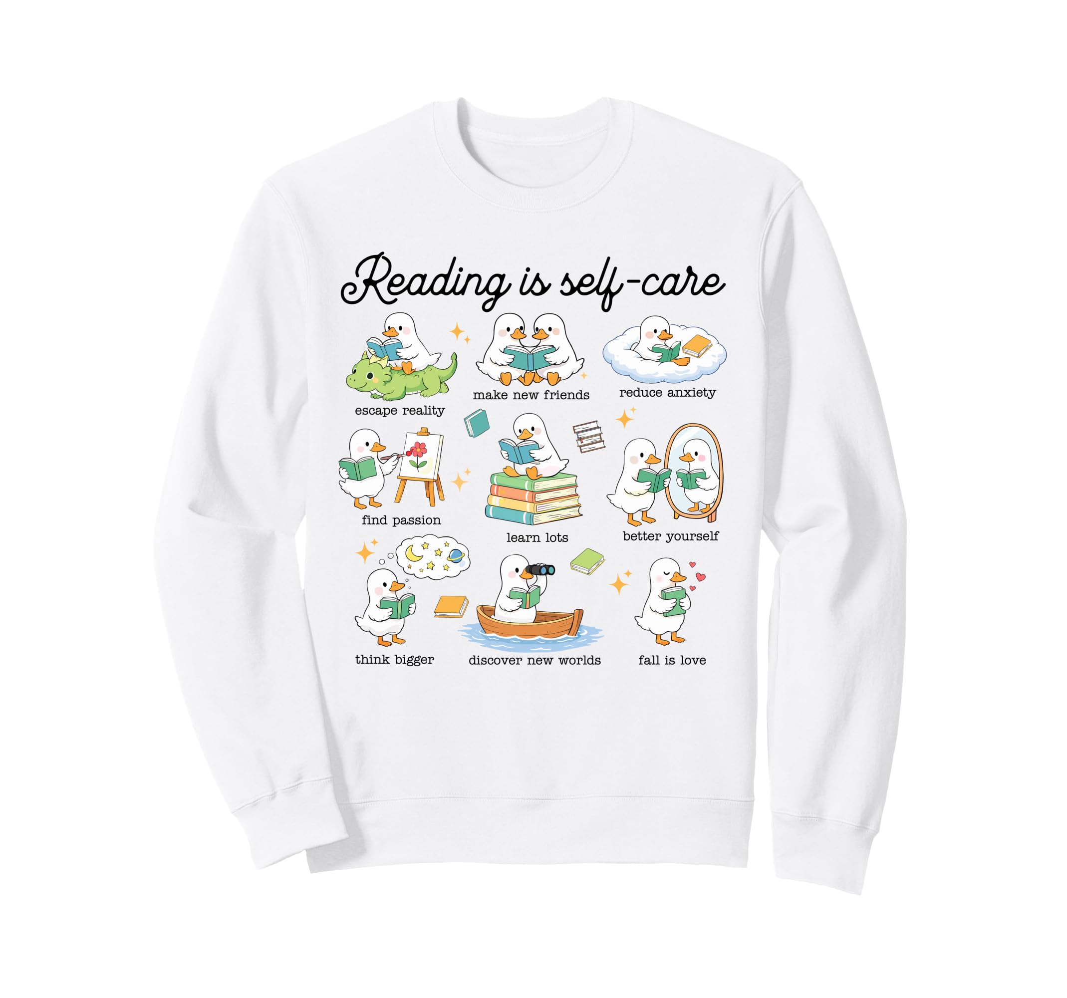 Reading Is Self Care Funny Bookworm Sweatshirt - Graphic Print for Adults - T-Shirt, Sweatshirt, Hoodie