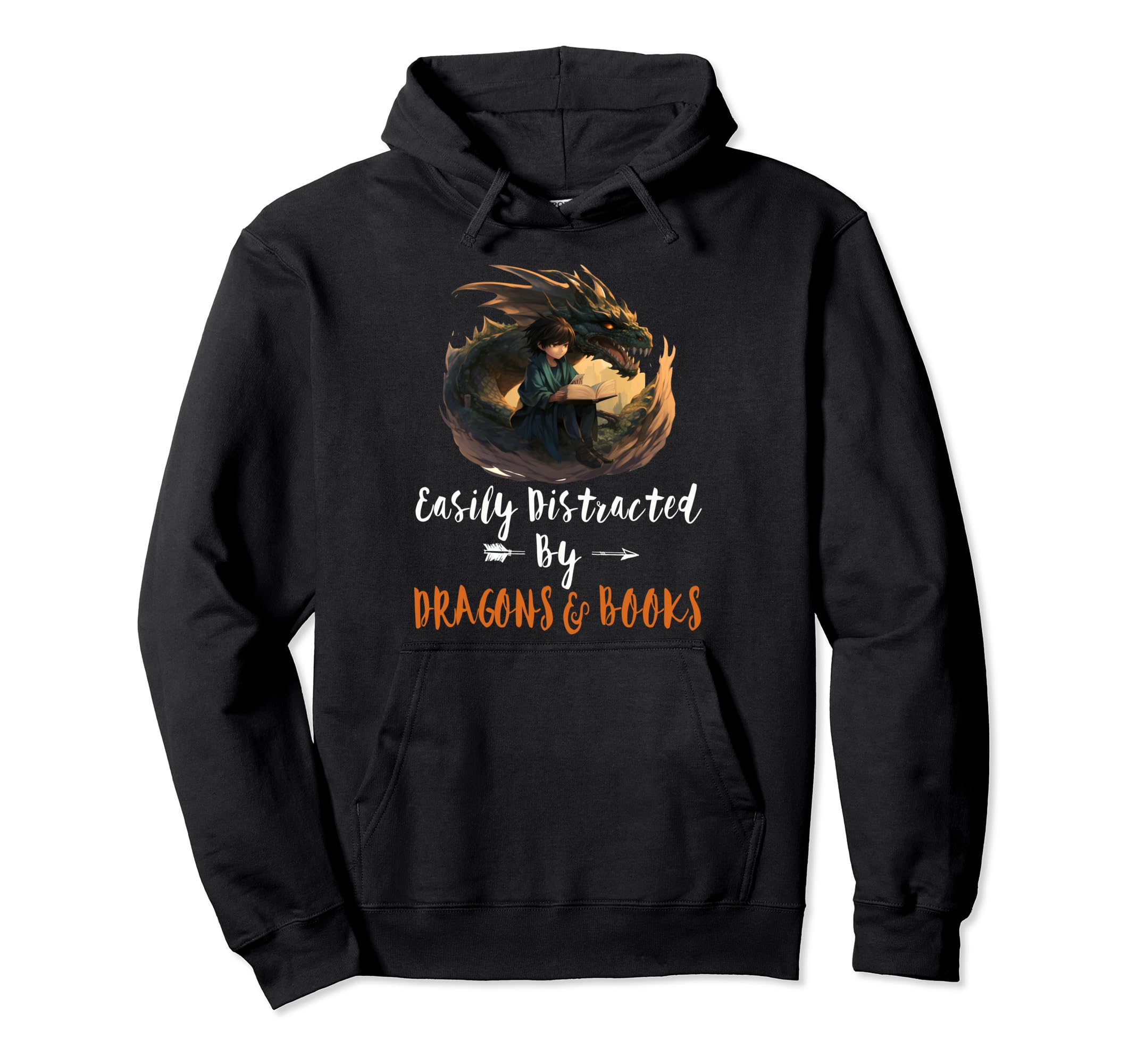 Easily Distracted Dragons And Books Funny Hoodie - Unique Graphic Unisex - T-Shirt, Sweatshirt, Hoodie